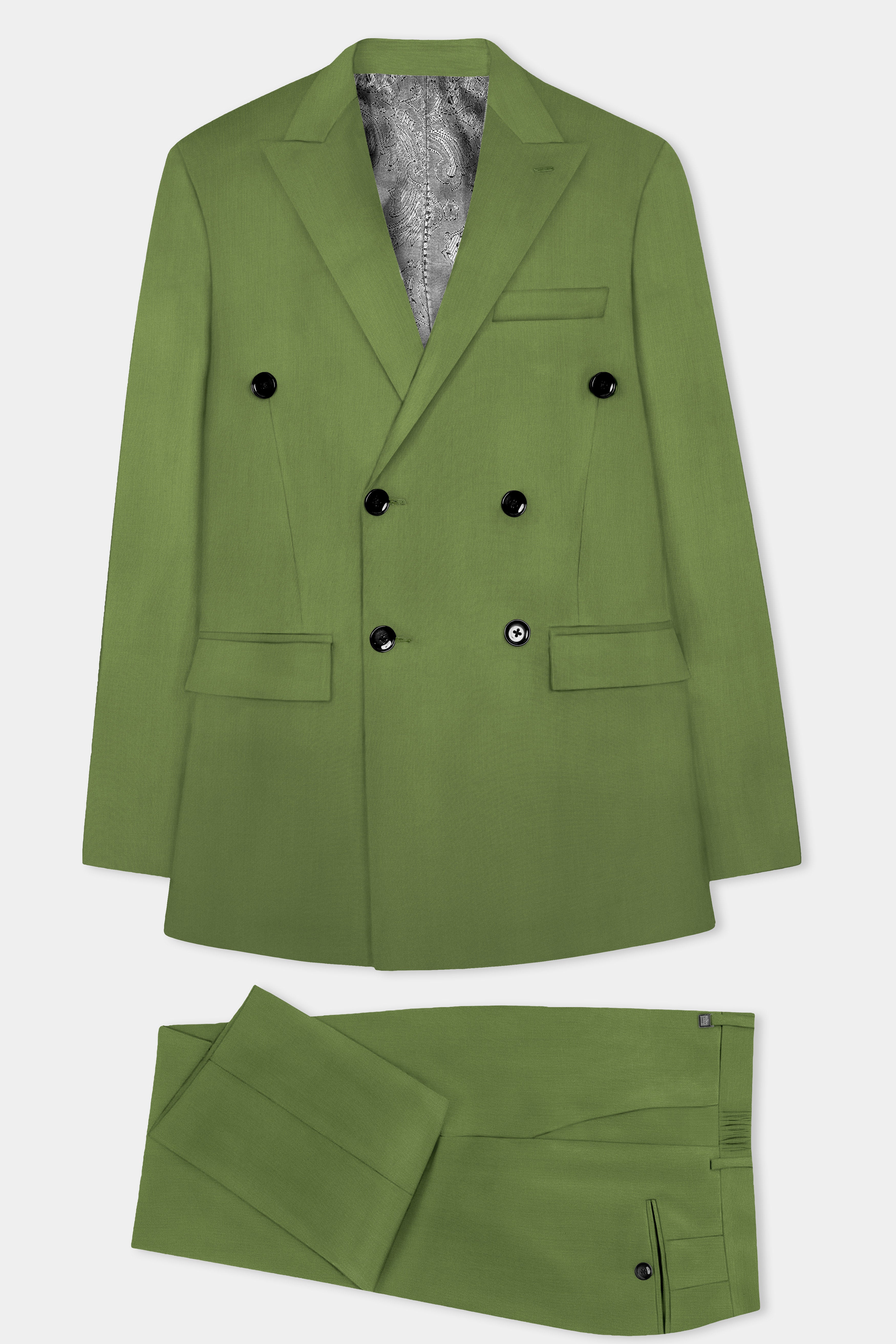 Sage Regal-Dingley Green Solid Wool Rich Double Breasted Stretchable traveler Suit