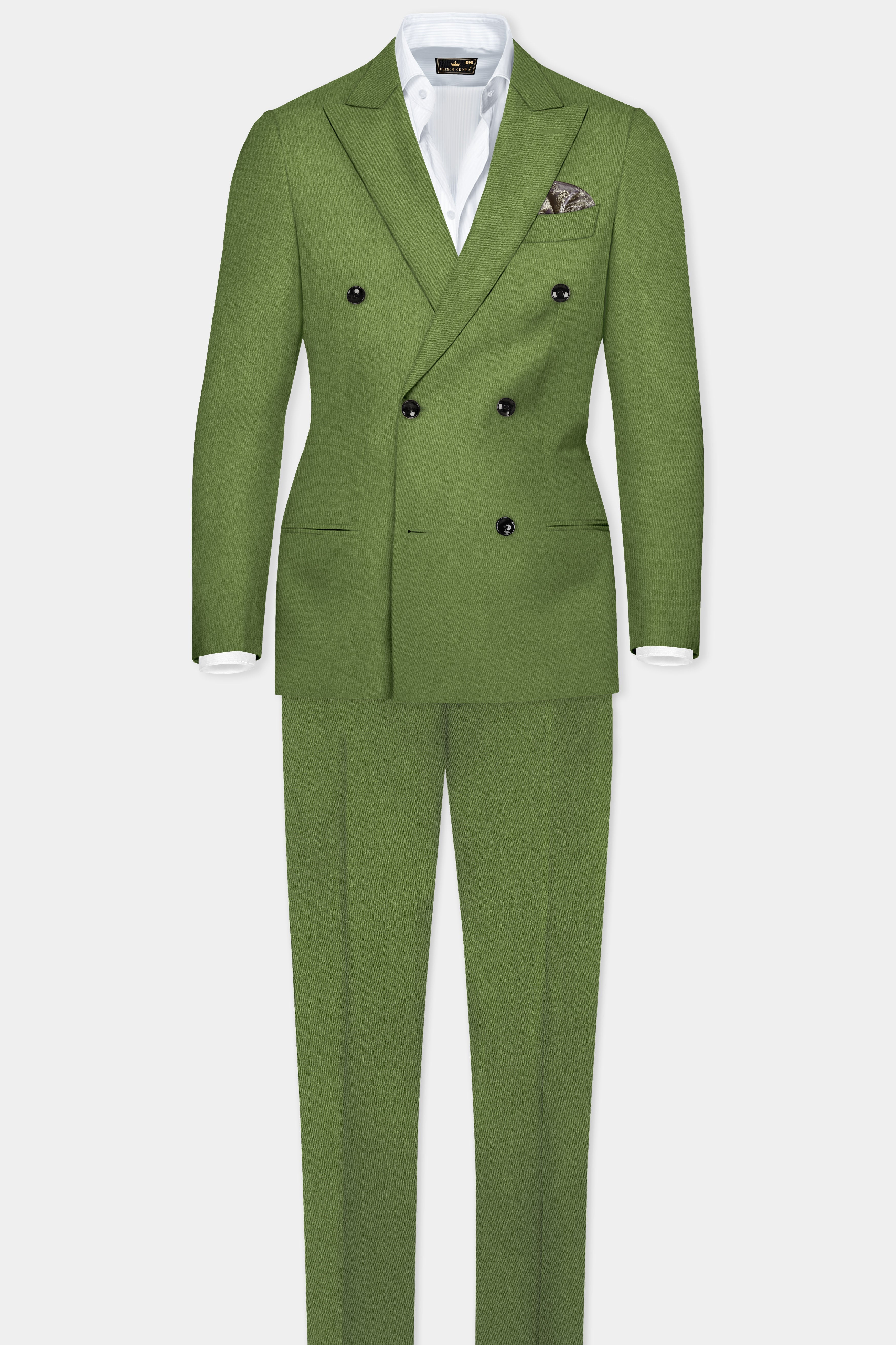 Sage Regal-Dingley Green Solid Wool Rich Double Breasted Stretchable traveler Suit
