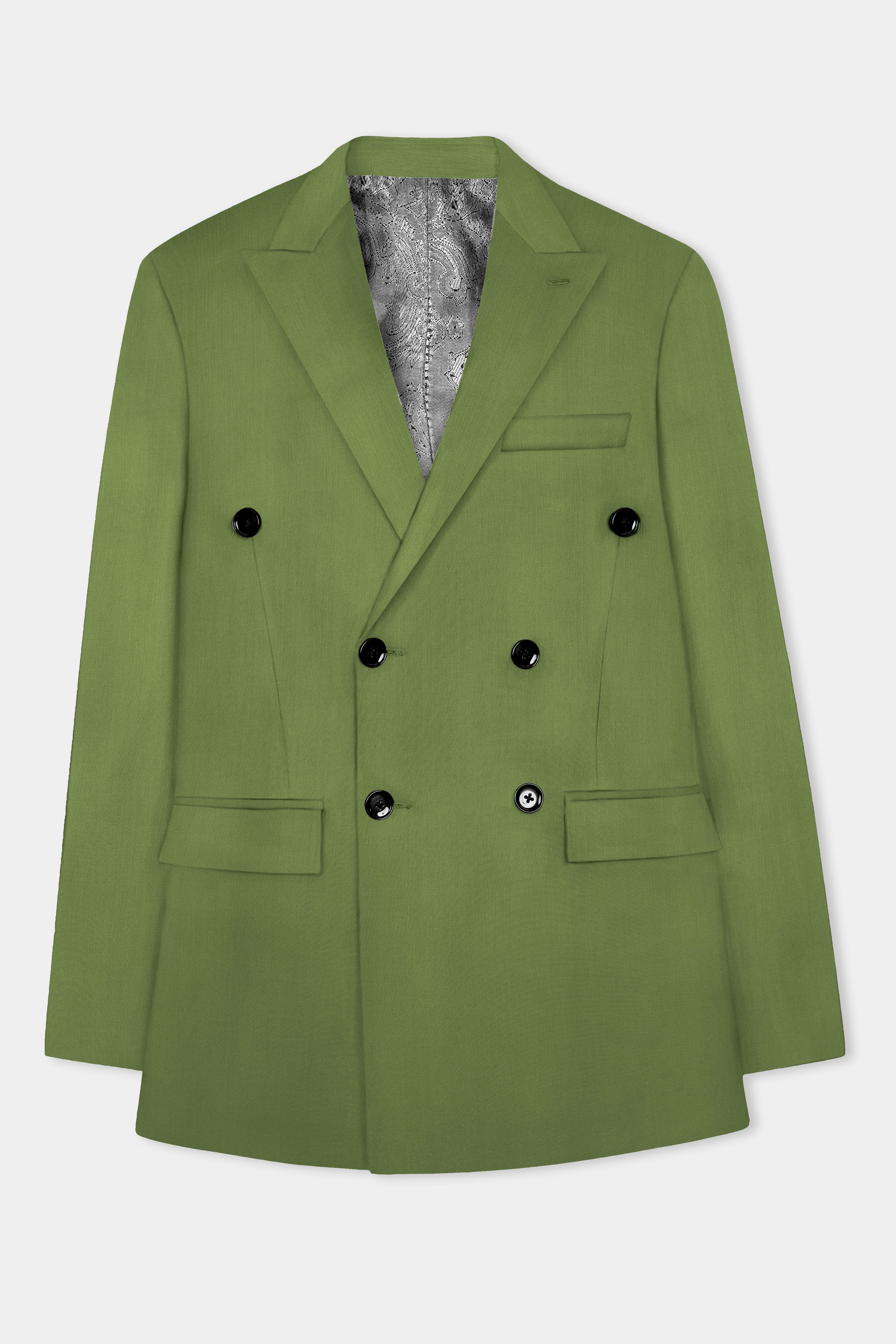Sage Regal-Dingley Green Solid Wool Rich Double Breasted Stretchable traveler Suit