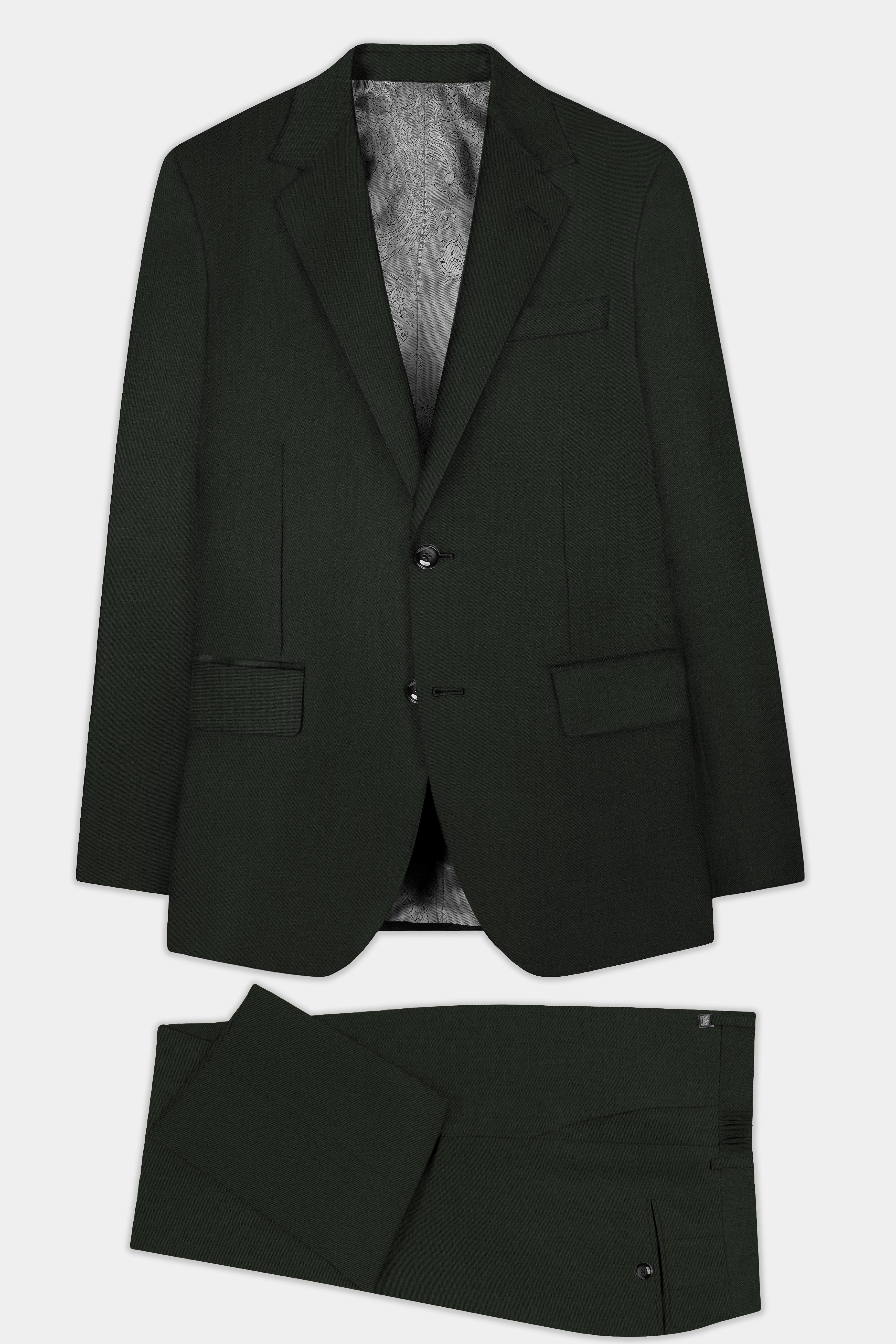 Verdant Majesty-Juniper Green Solid Wool Rich Single Breasted Stretchable traveler Suit