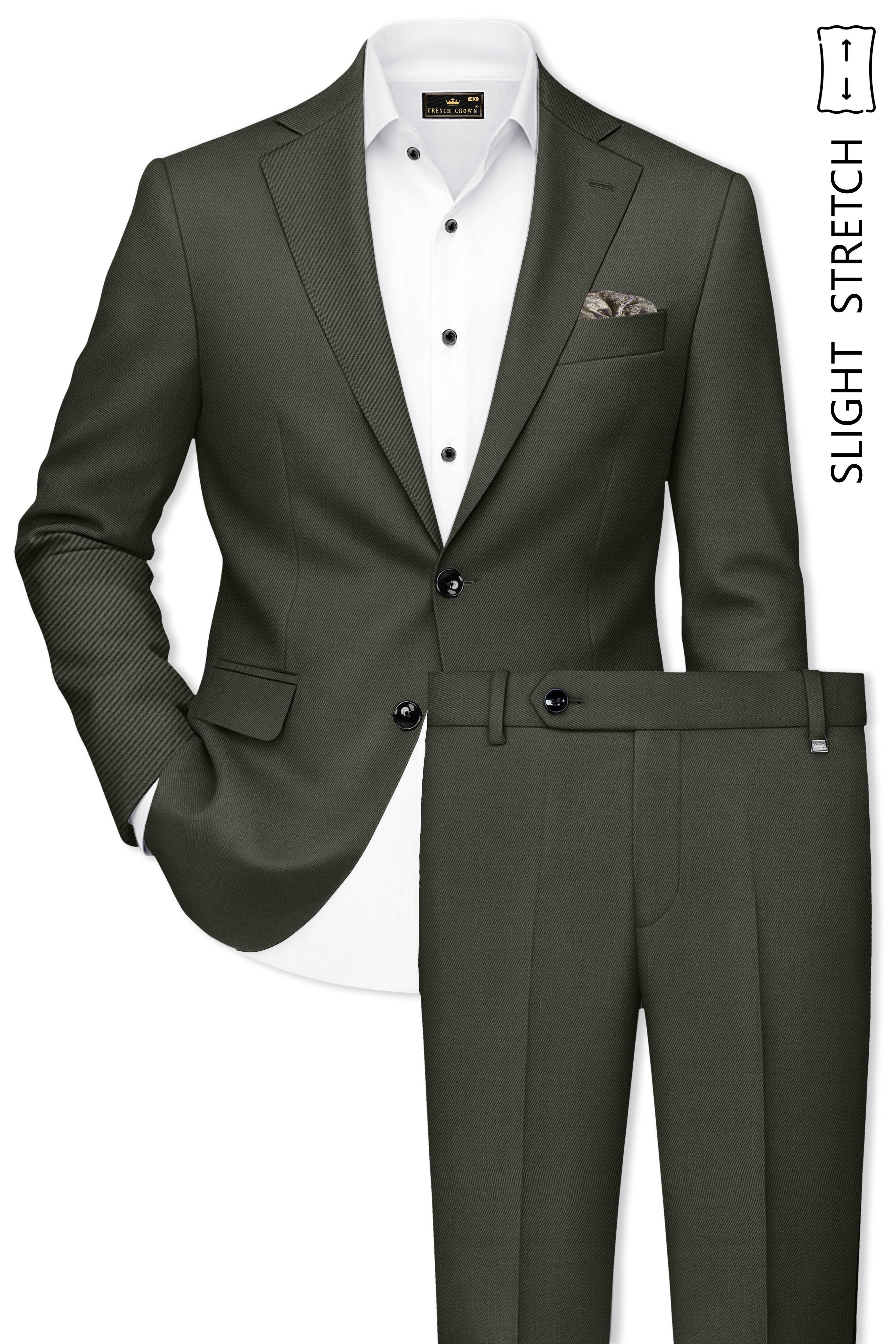 Verdant Majesty-Juniper Green Solid Wool Rich Single Breasted Slight Stretch Suit