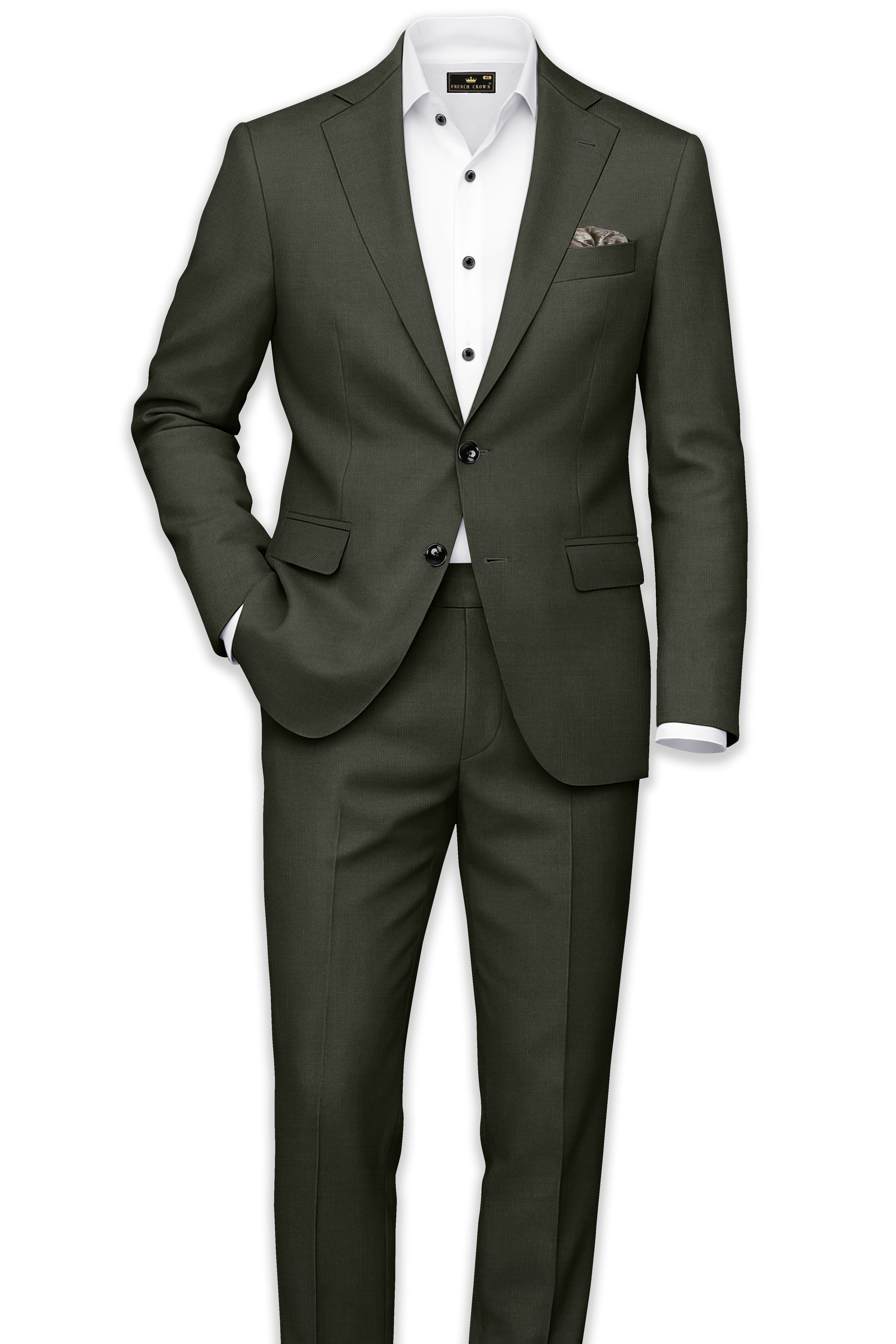 Verdant Majesty-Juniper Green Solid Wool Rich Single Breasted Slight Stretch Suit