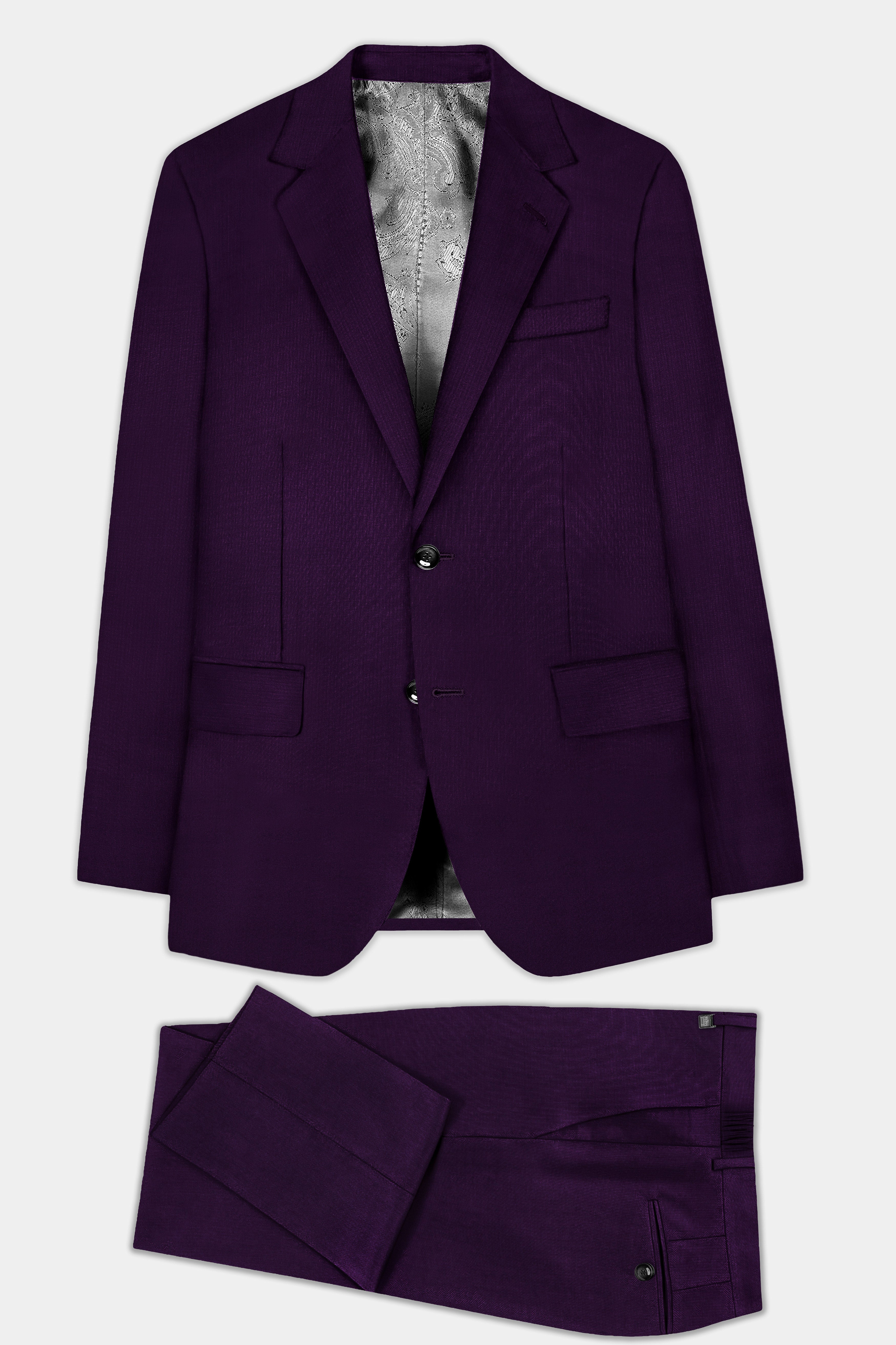 Regal Plum-Eggplant Purple Solid Wool Rich Single Breasted Stretchable traveler Suit