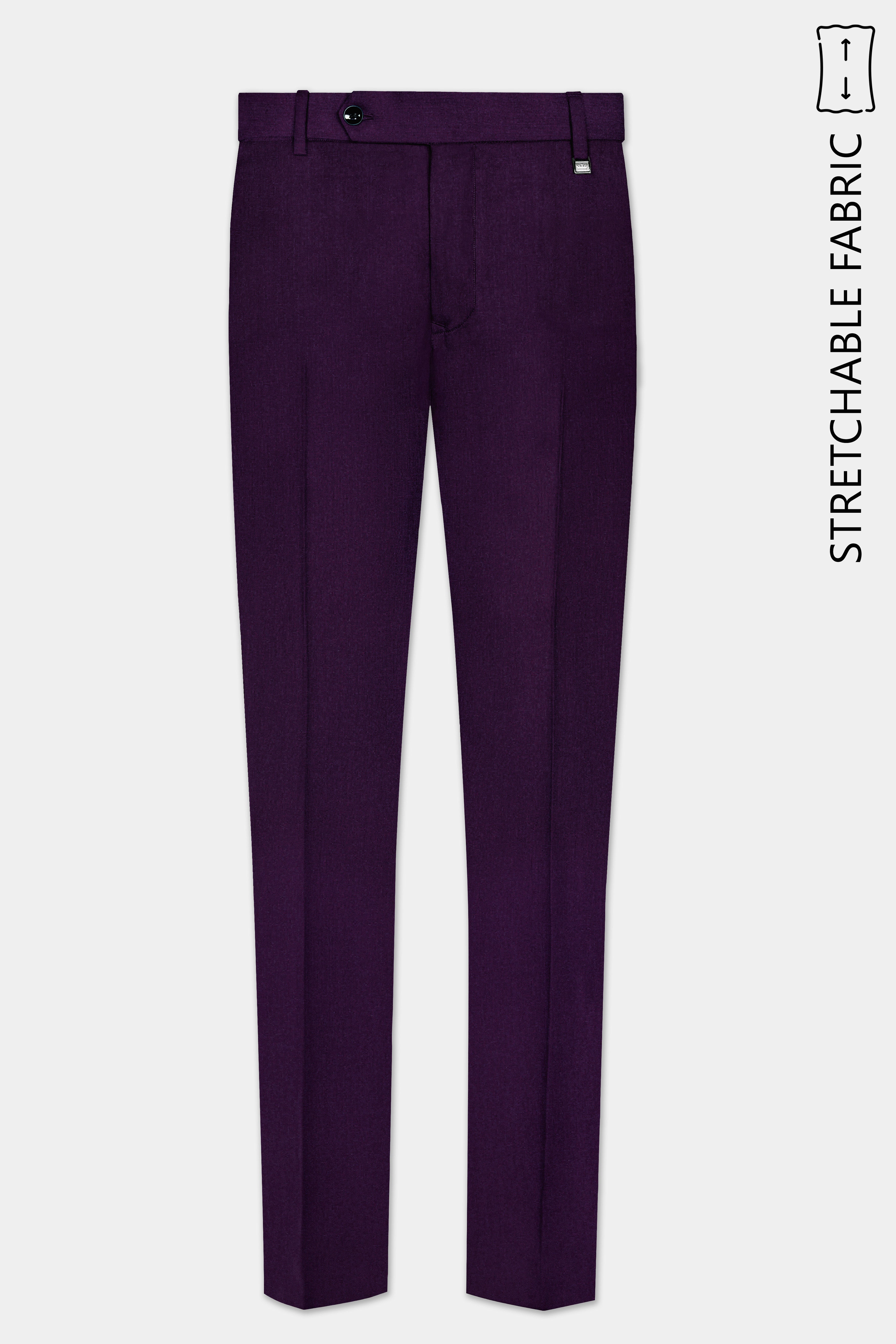 Regal Plum-Eggplant Purple Solid Wool Rich Single Breasted Stretchable traveler Suit