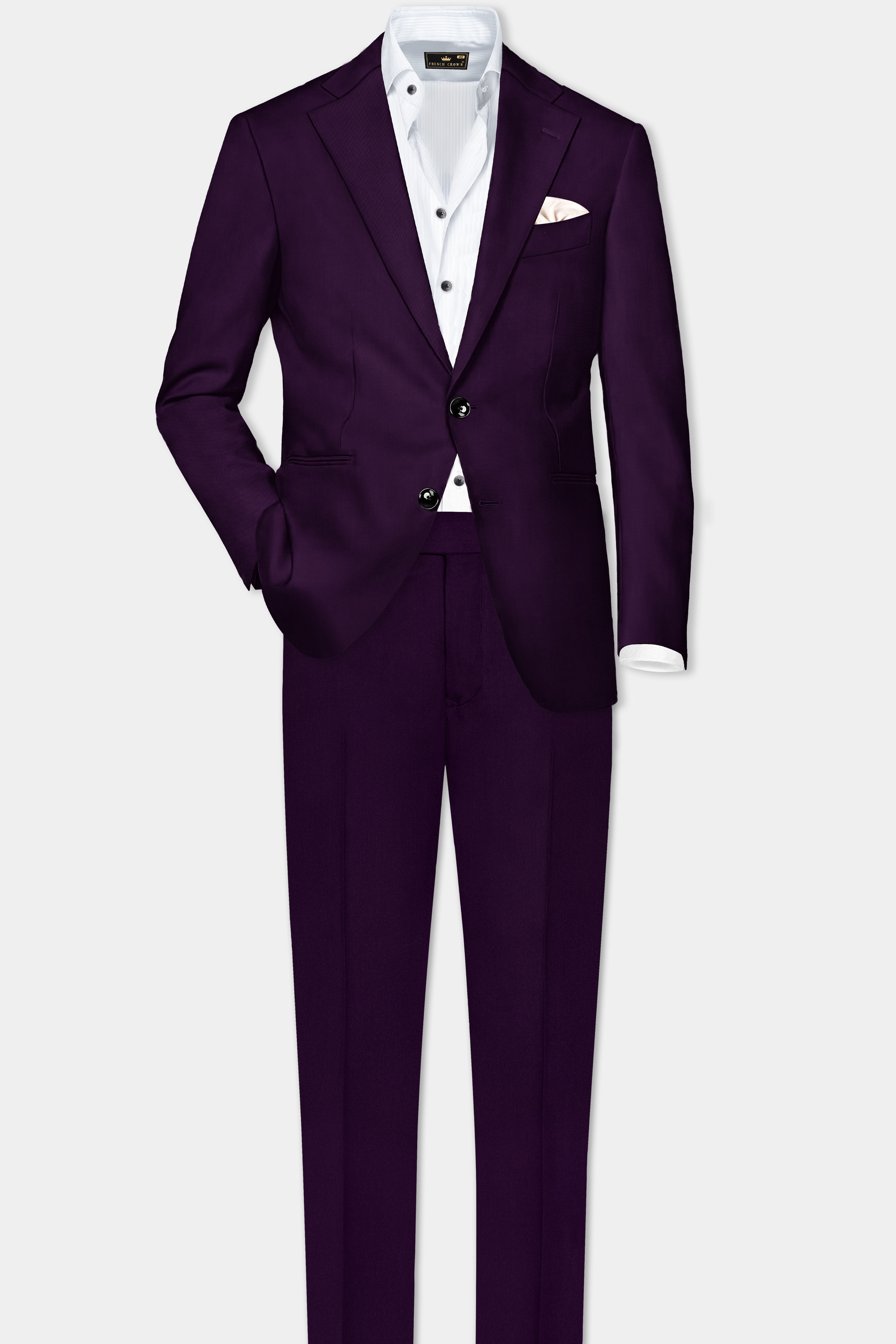 Regal Plum-Eggplant Purple Solid Wool Rich Single Breasted Stretchable traveler Suit
