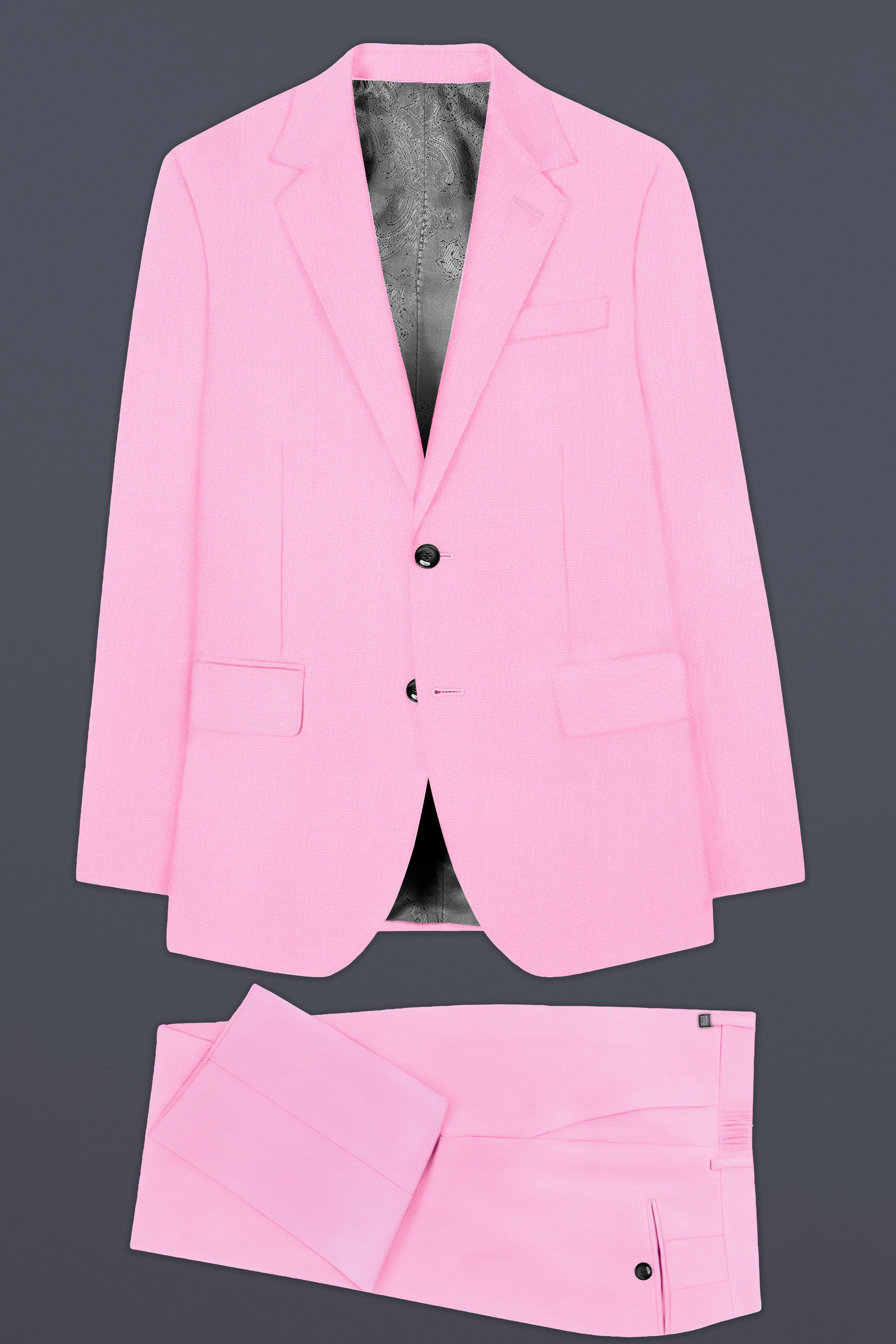 Rosé Reverie-Pestel Pink Solid Wool Rich Single Breasted Stretchable traveler Suit