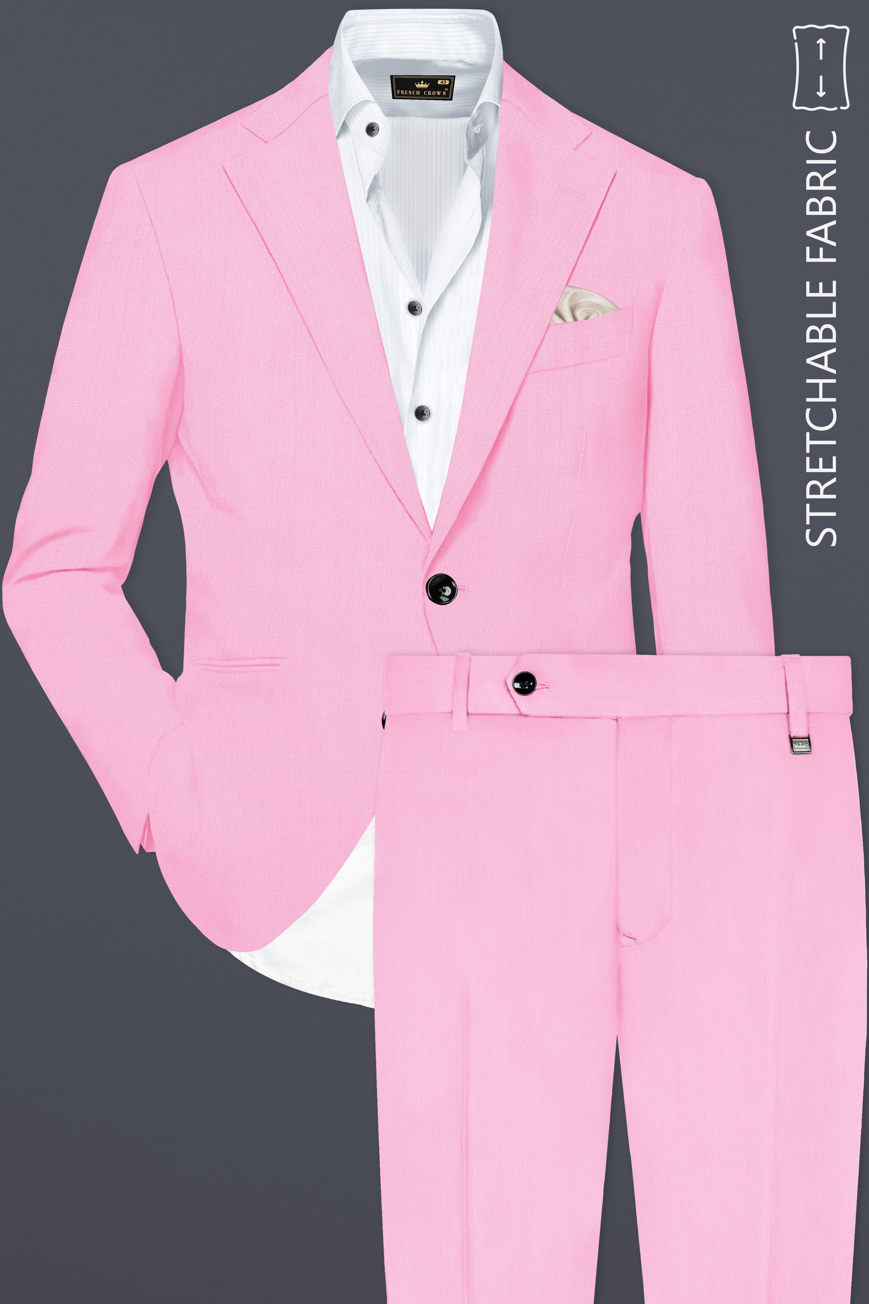 Rosé Reverie-Pestel Pink Solid Wool Rich Single Breasted Stretchable traveler Suit