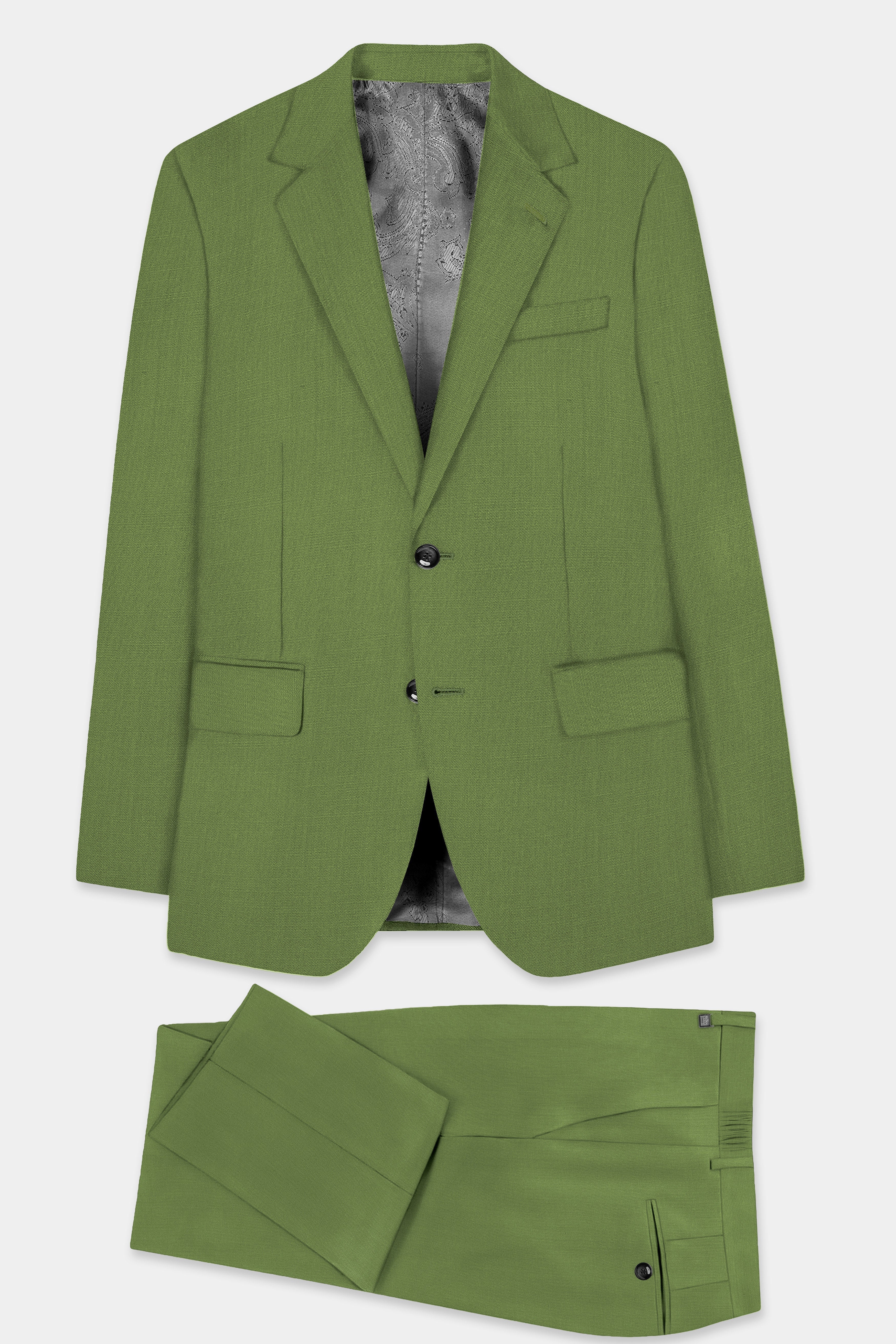 Sage Regal-Dingley Green Solid Wool Rich Single Breasted Stretchable traveler Suit
