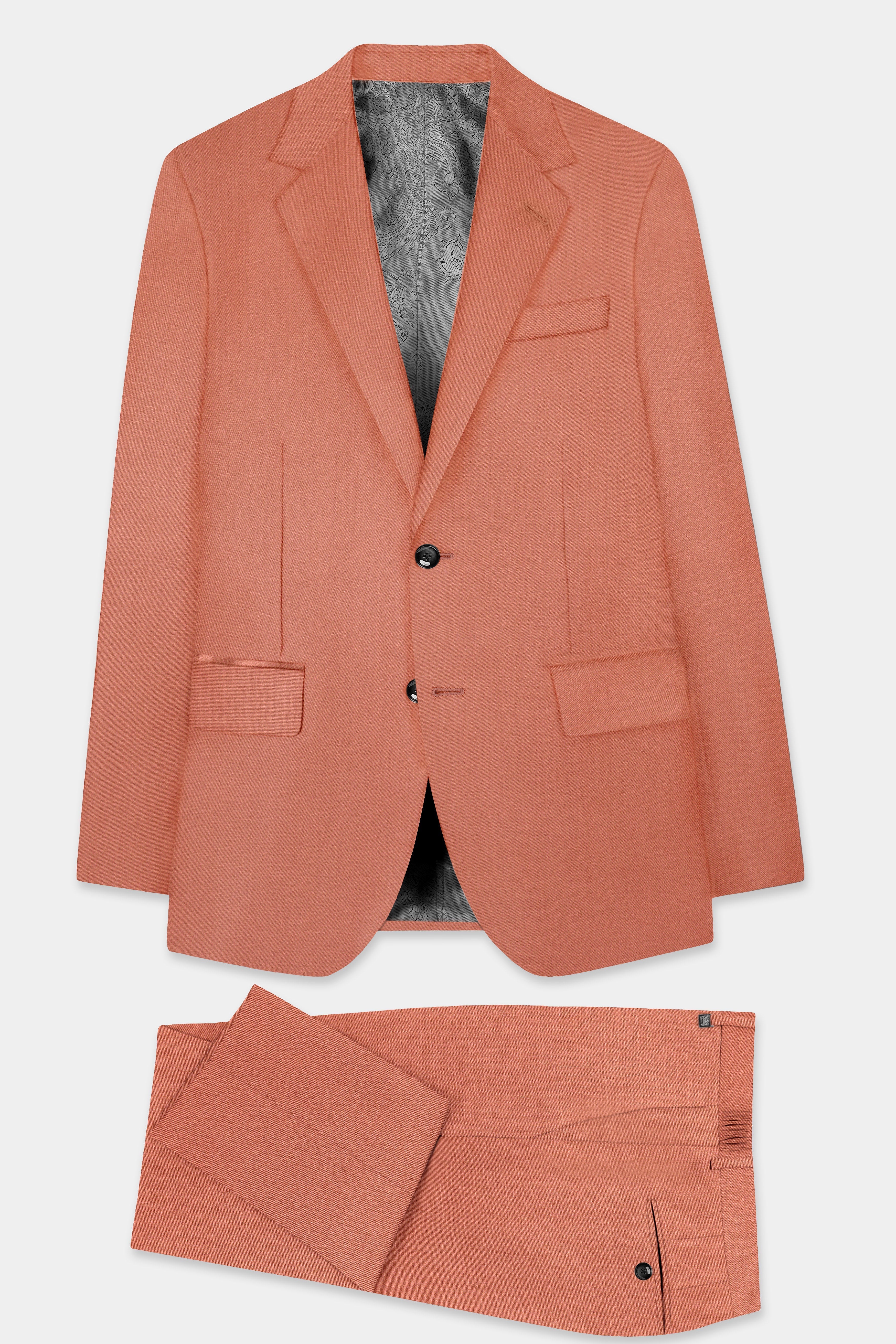 Spiced Sunset-Salmon Orange Solid Wool Rich Single Breasted Stretchable traveler Suit