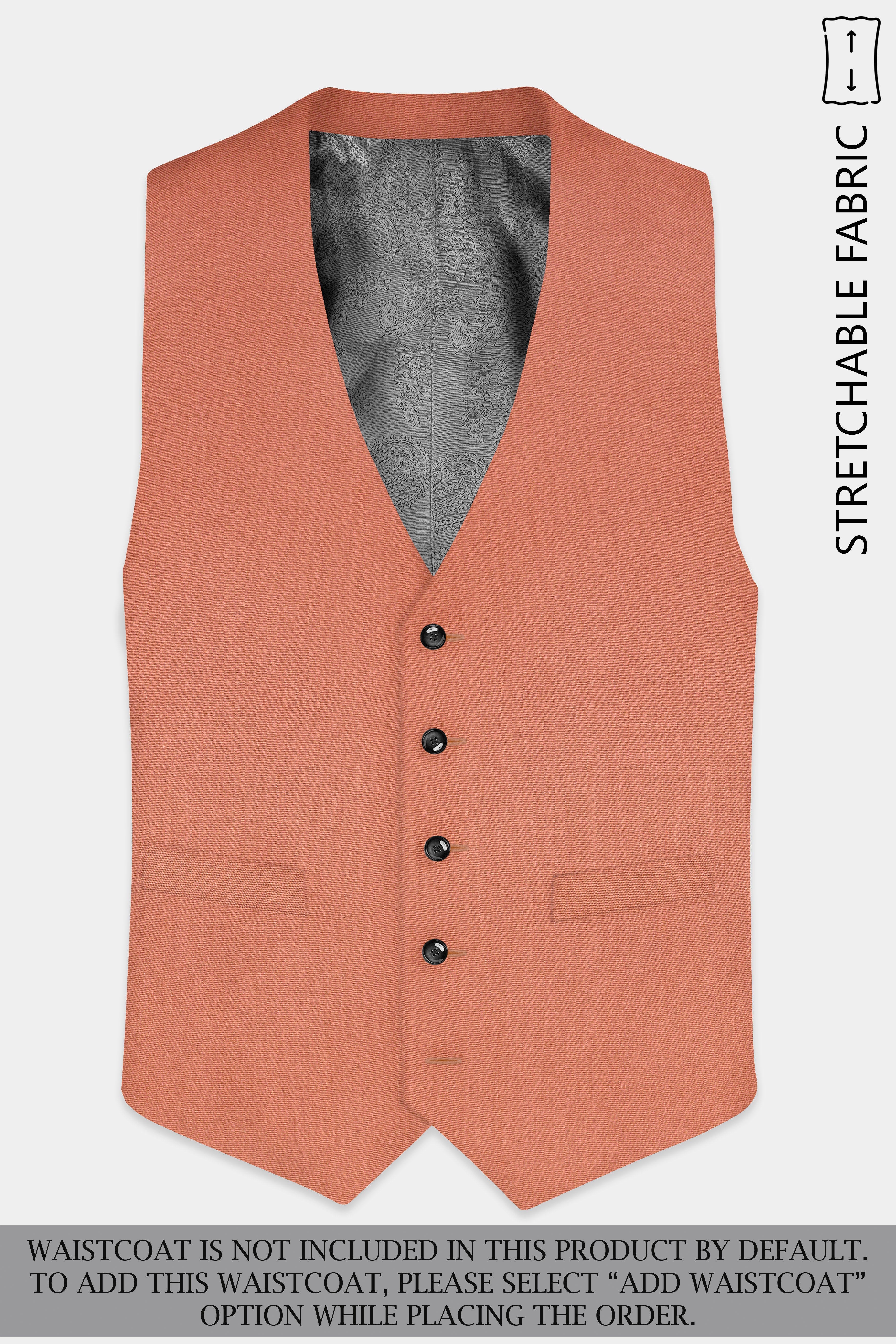 Spiced Sunset-Salmon Orange Solid Wool Rich Single Breasted Stretchable traveler Suit