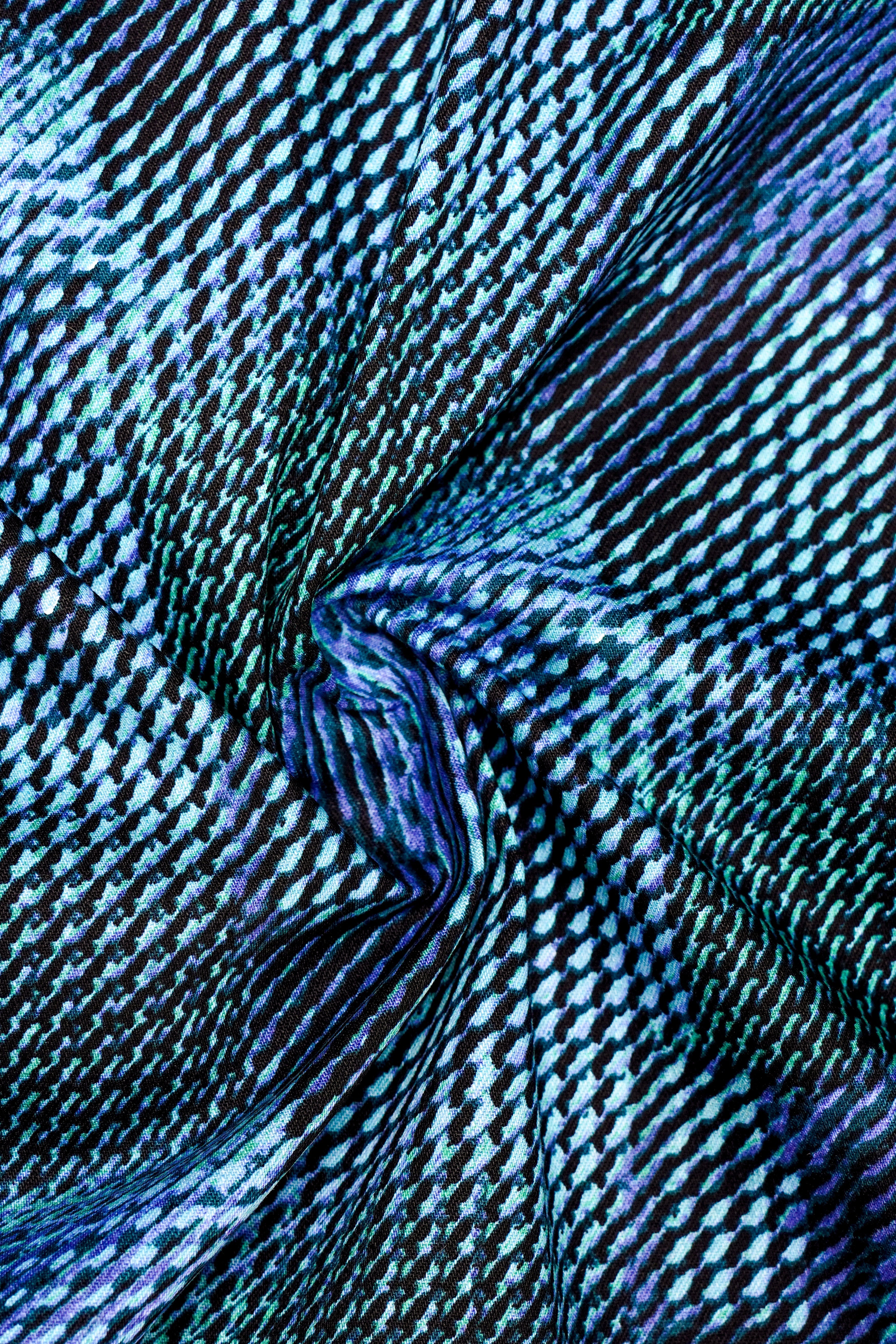 Tropical Tides-Biscay Blue And Firefly Green printed Cotton Single Breasted Suit