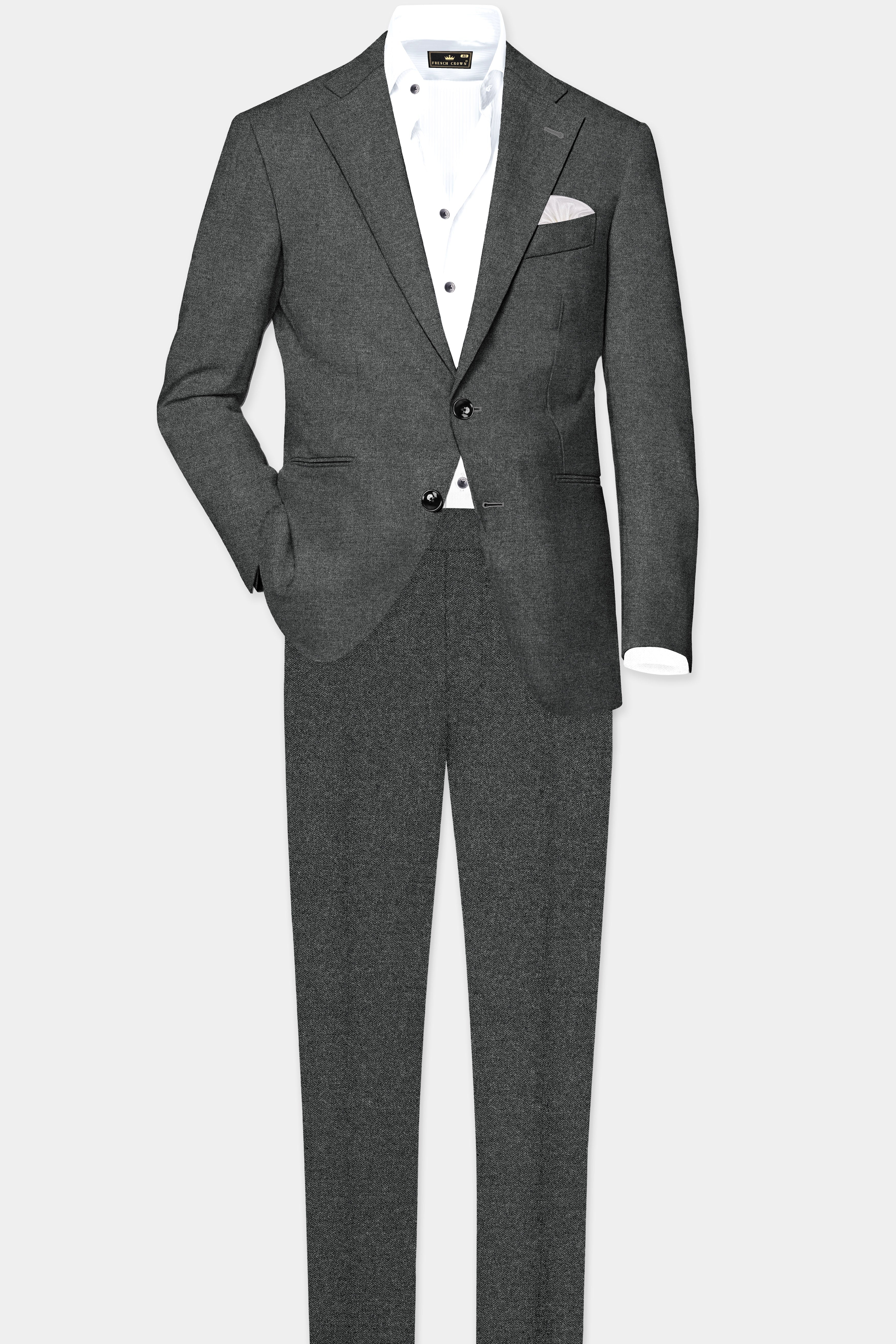 Granite-Tuatara Gray Textured Wool Single Breasted Suit