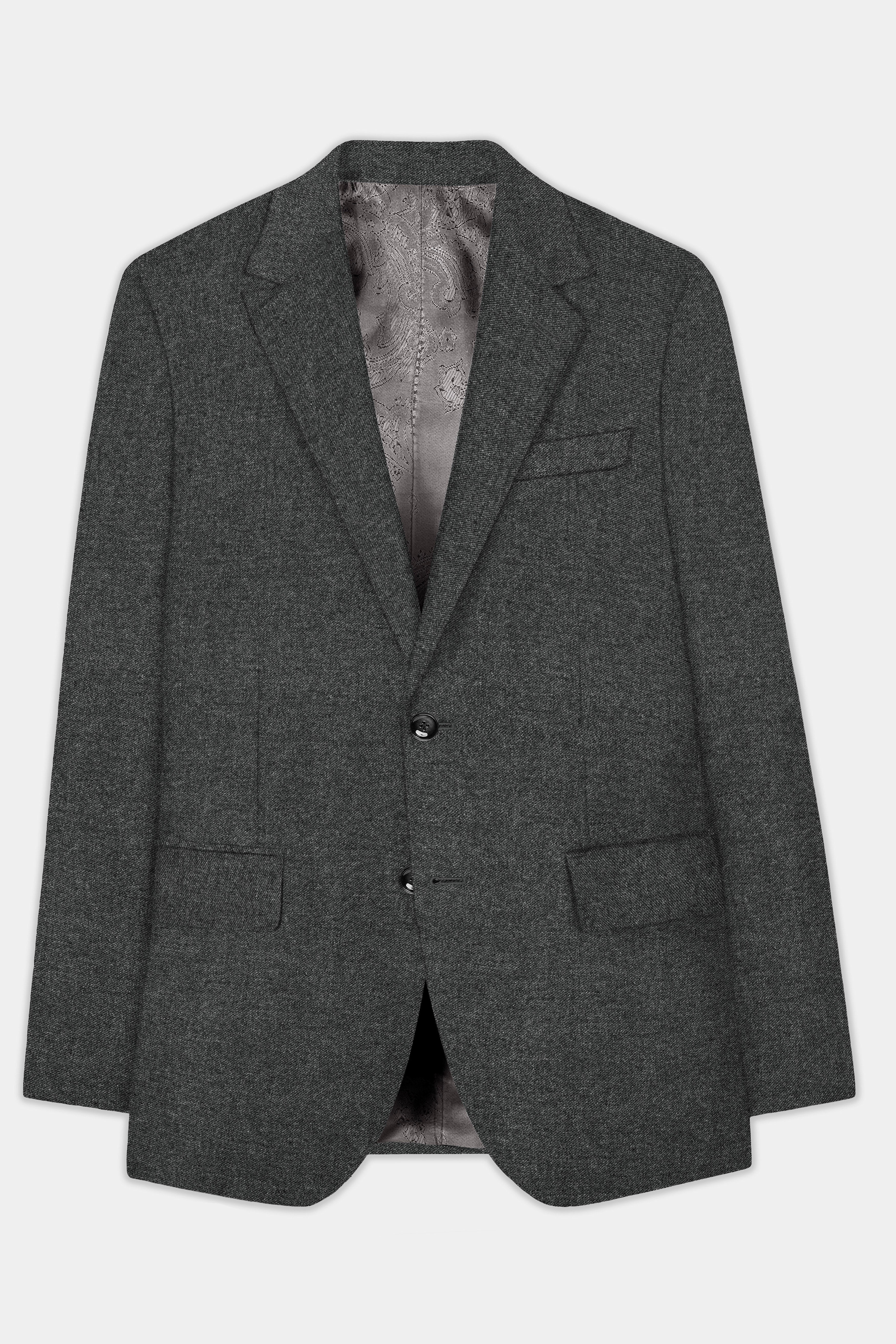Granite-Tuatara Gray Textured Wool Single Breasted Suit