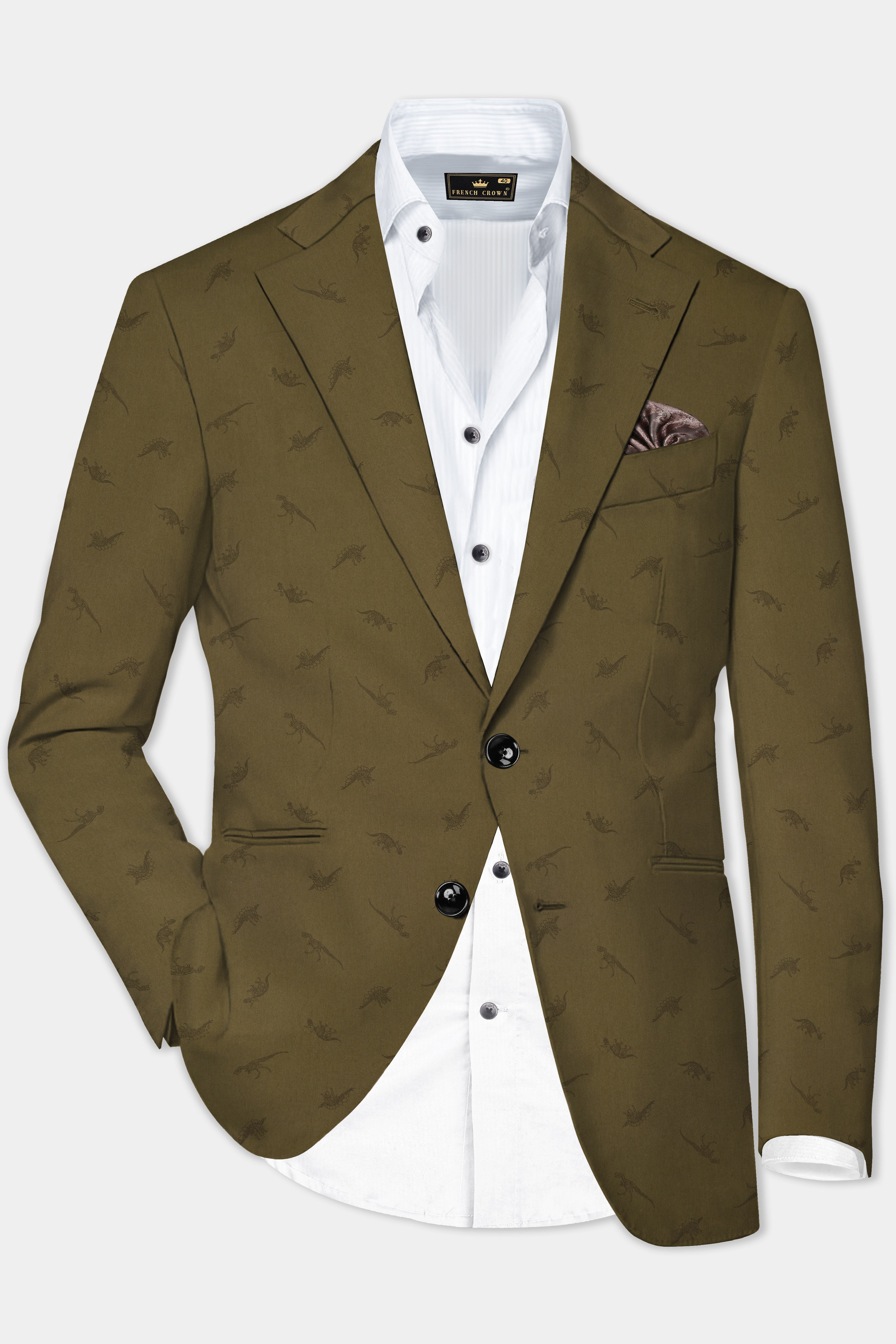 Prehistoric-Hemlock Green Dinosaur Printed Cotton Single Breasted Suit