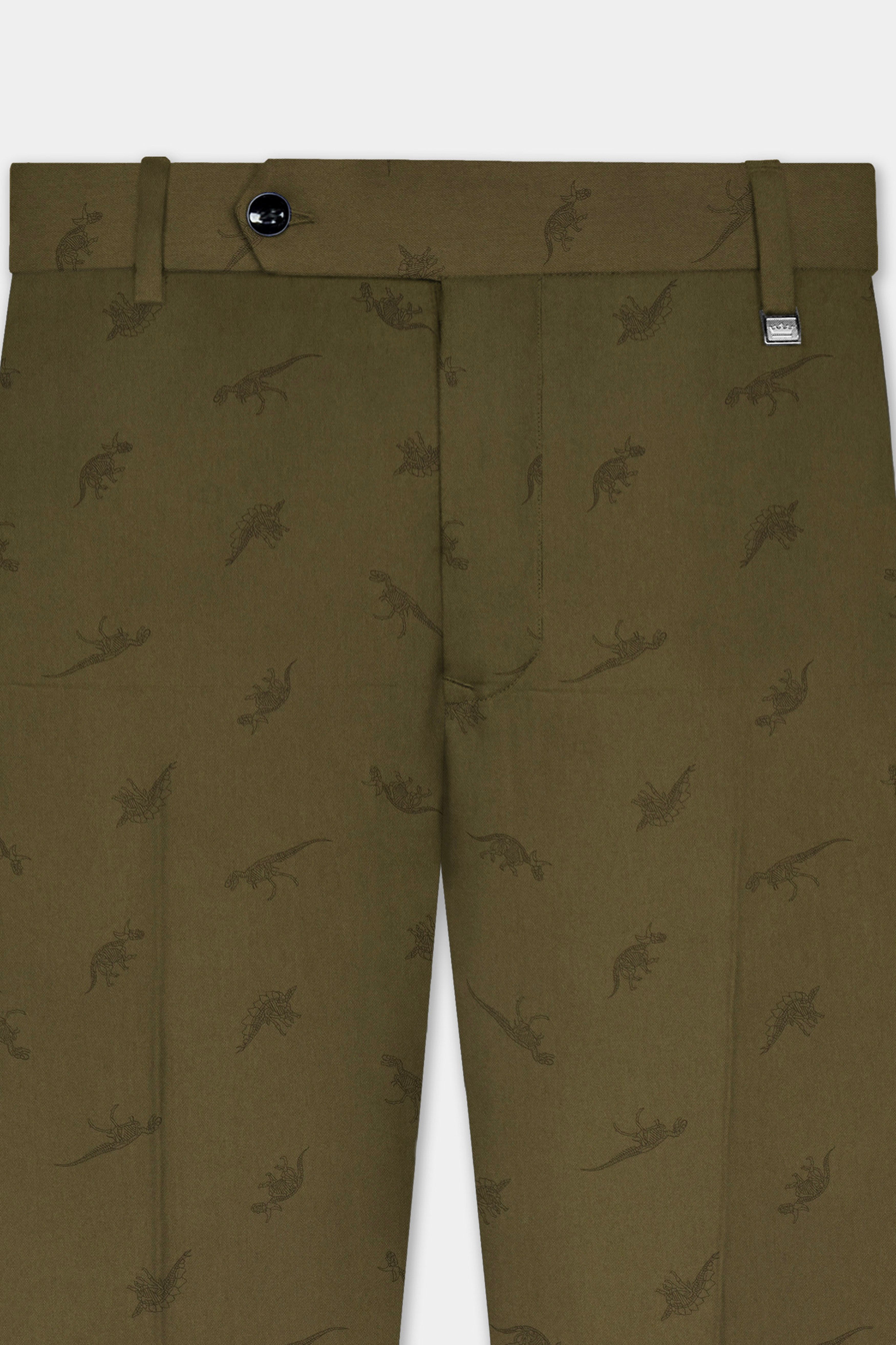 Prehistoric-Hemlock Green Dinosaur Printed Cotton Single Breasted Suit