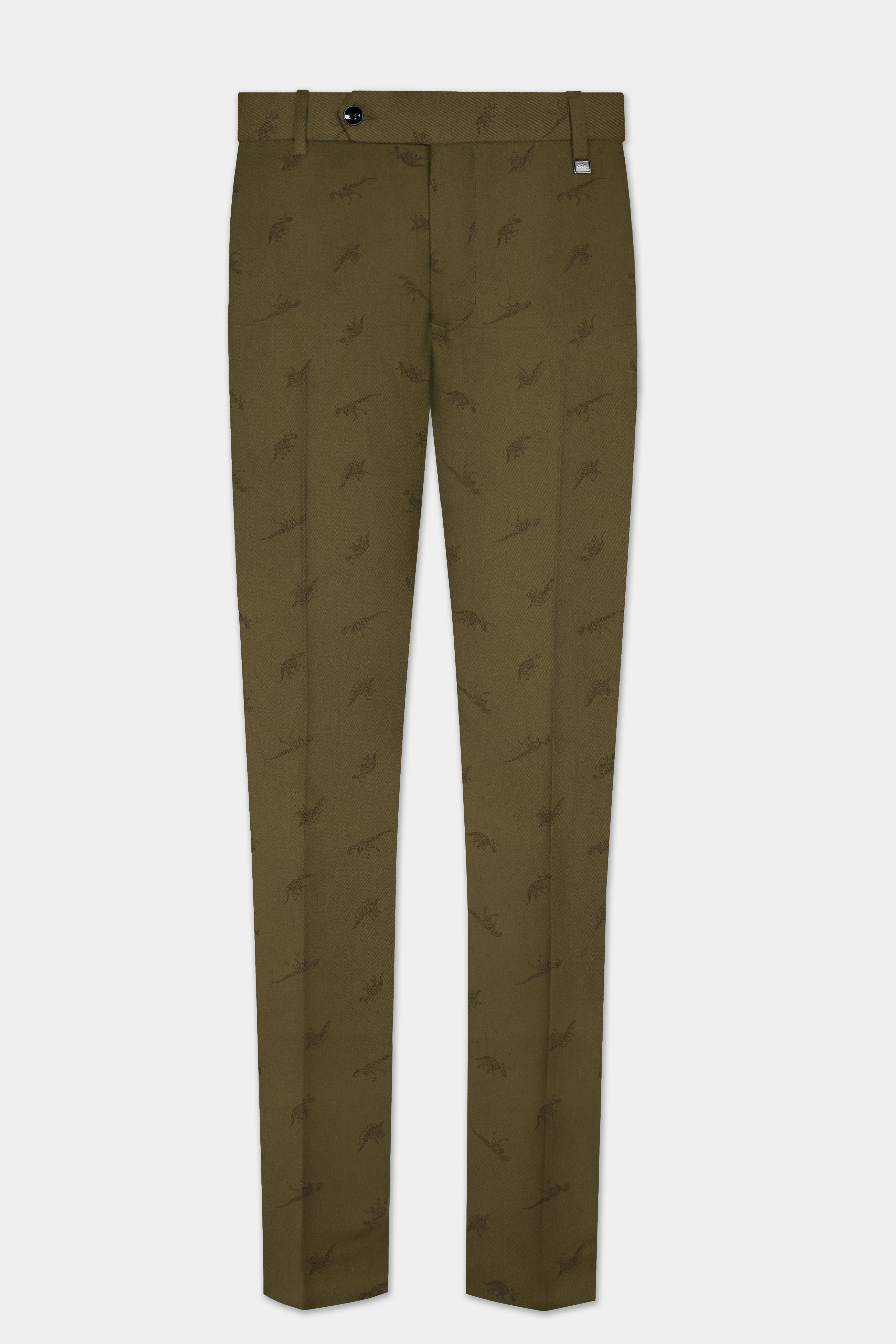Prehistoric-Hemlock Green Dinosaur Printed Cotton Single Breasted Suit