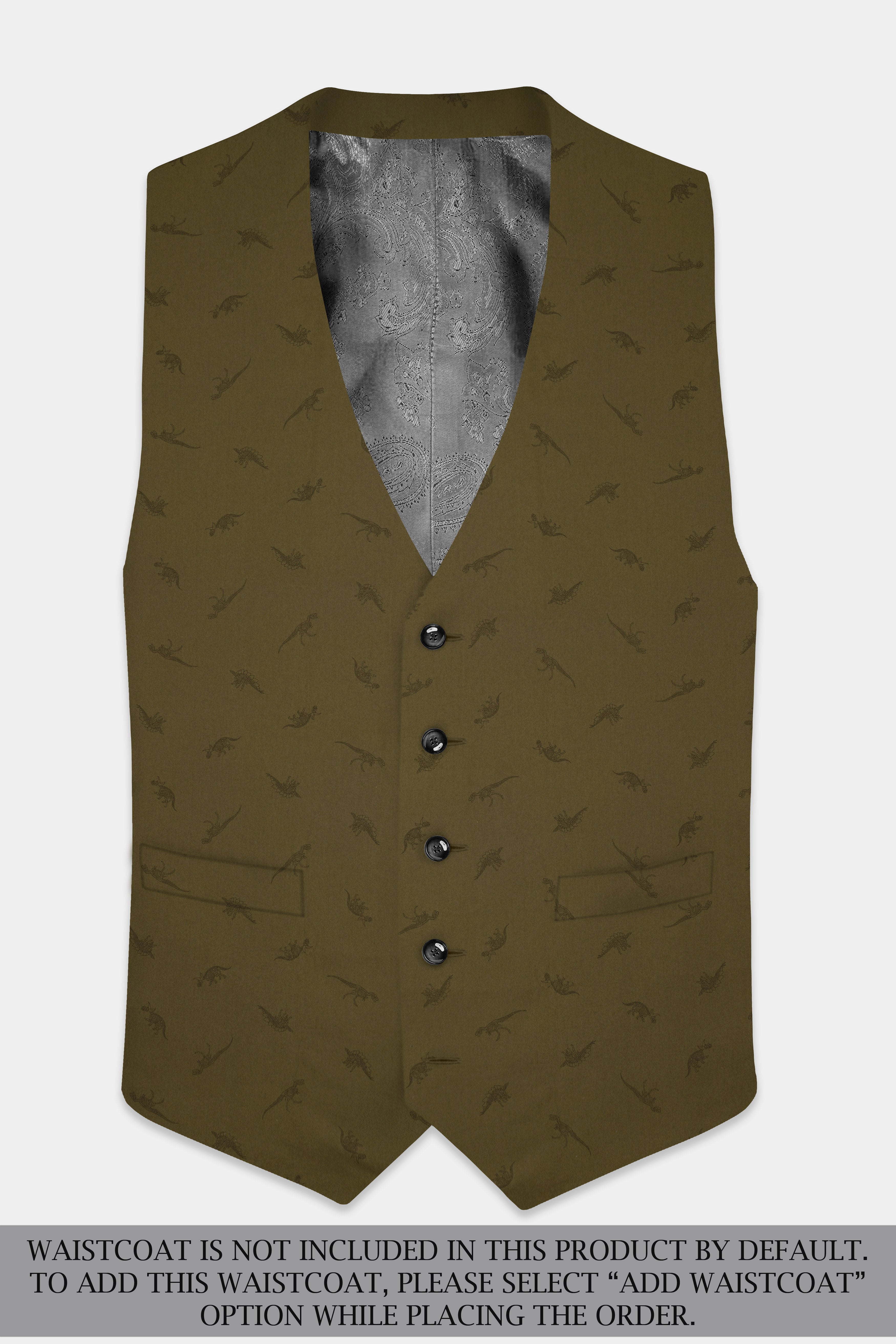 Prehistoric-Hemlock Green Dinosaur Printed Cotton Single Breasted Suit