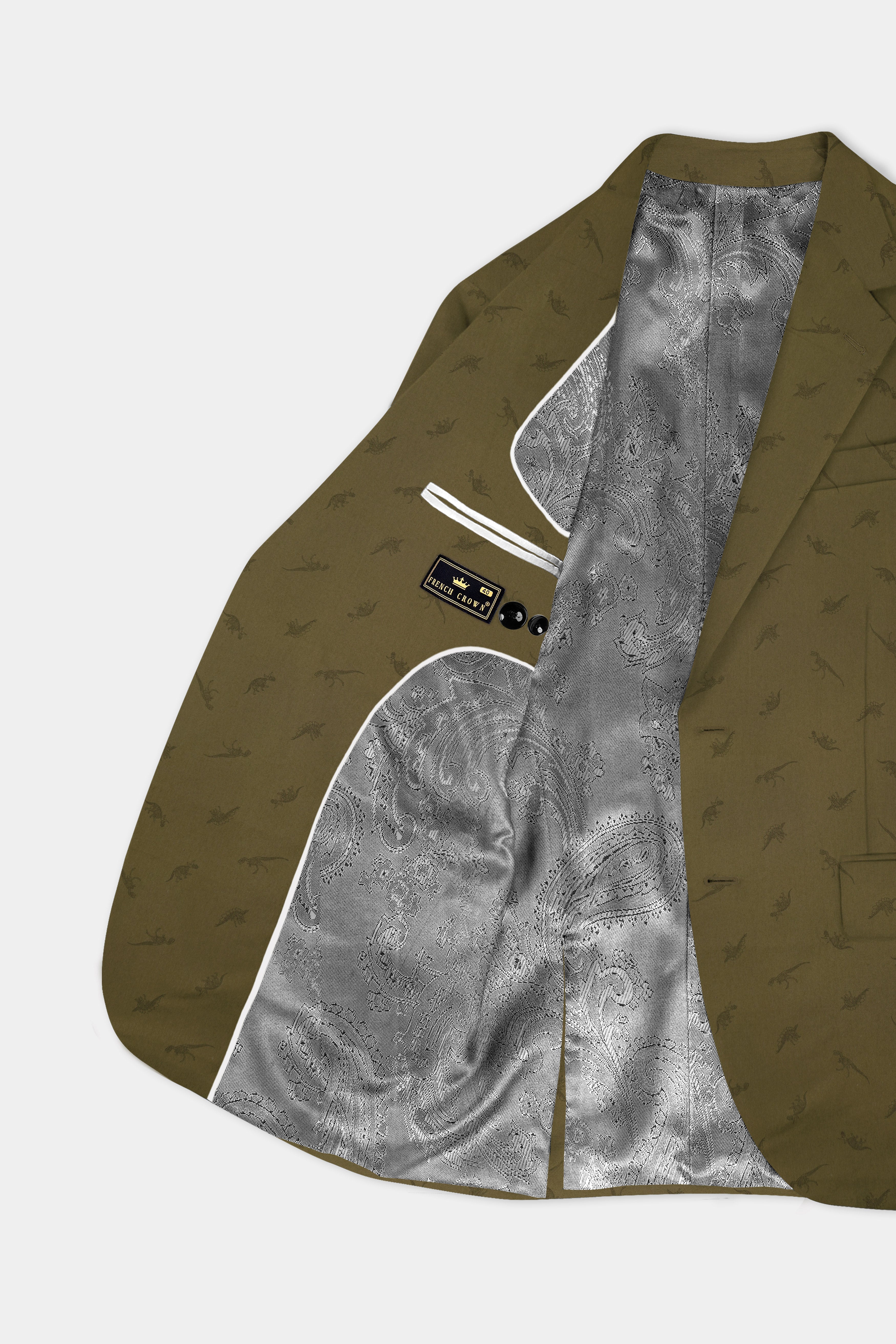 Prehistoric-Hemlock Green Dinosaur Printed Cotton Single Breasted Suit