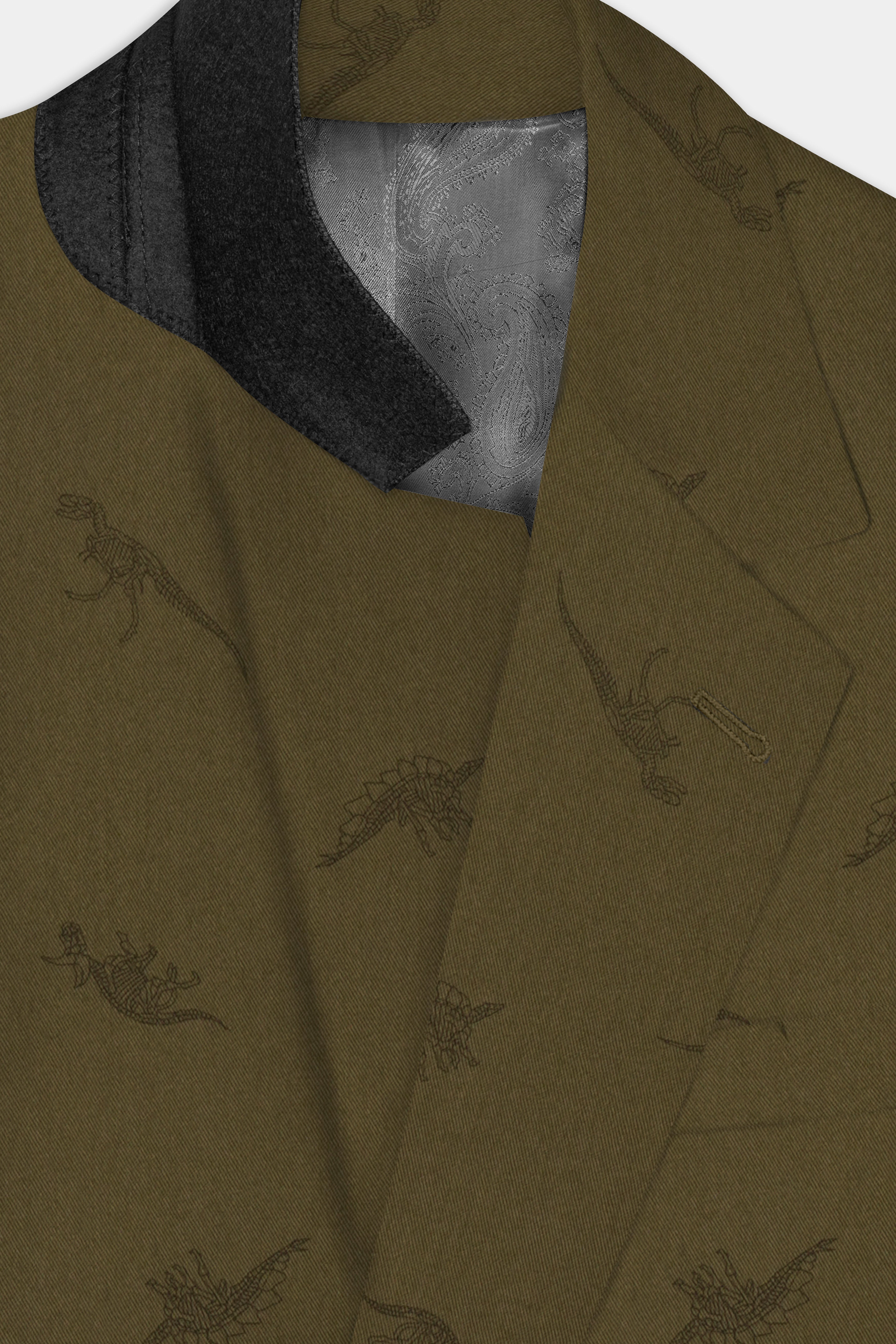 Prehistoric-Hemlock Green Dinosaur Printed Cotton Single Breasted Suit