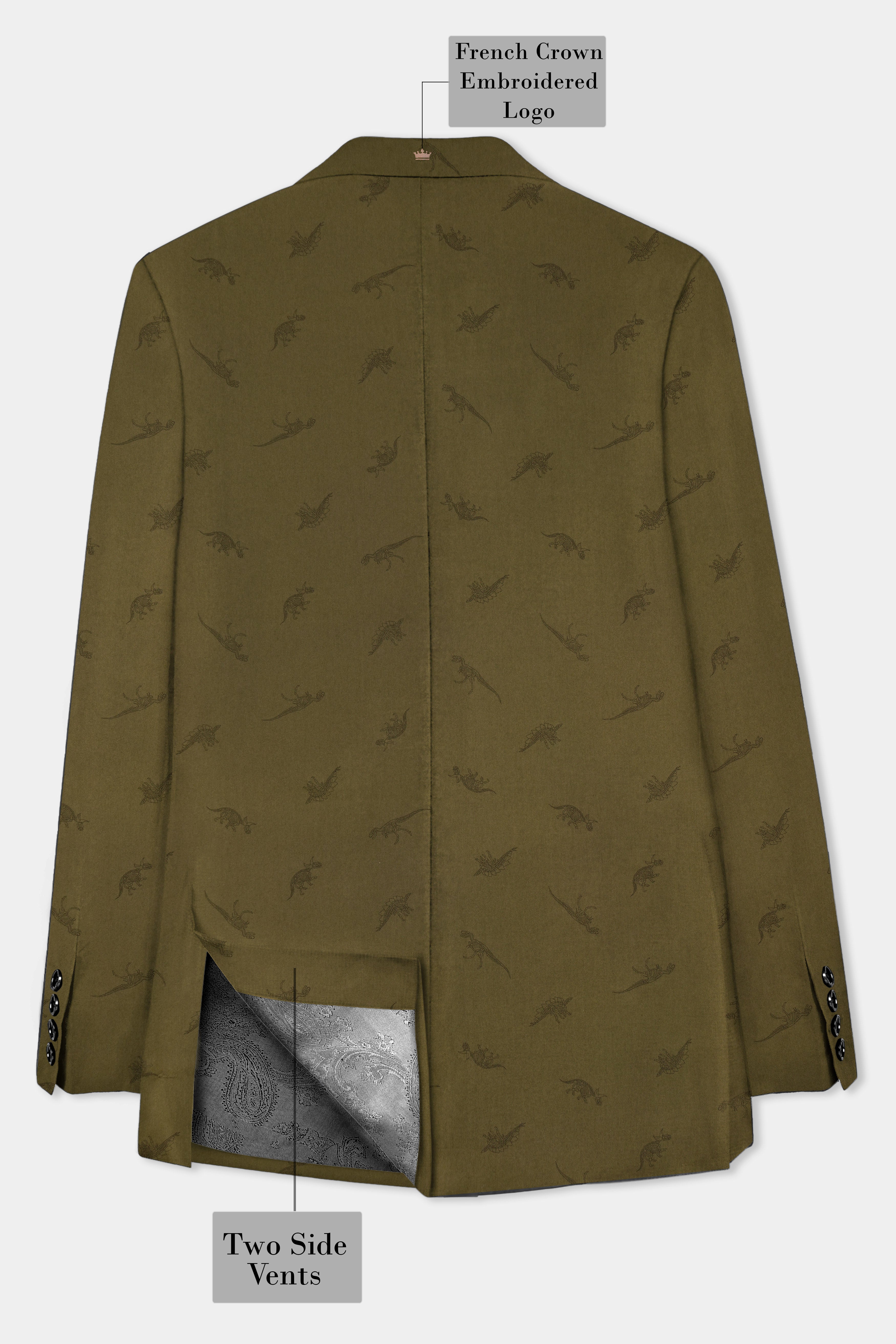 Prehistoric-Hemlock Green Dinosaur Printed Cotton Single Breasted Suit