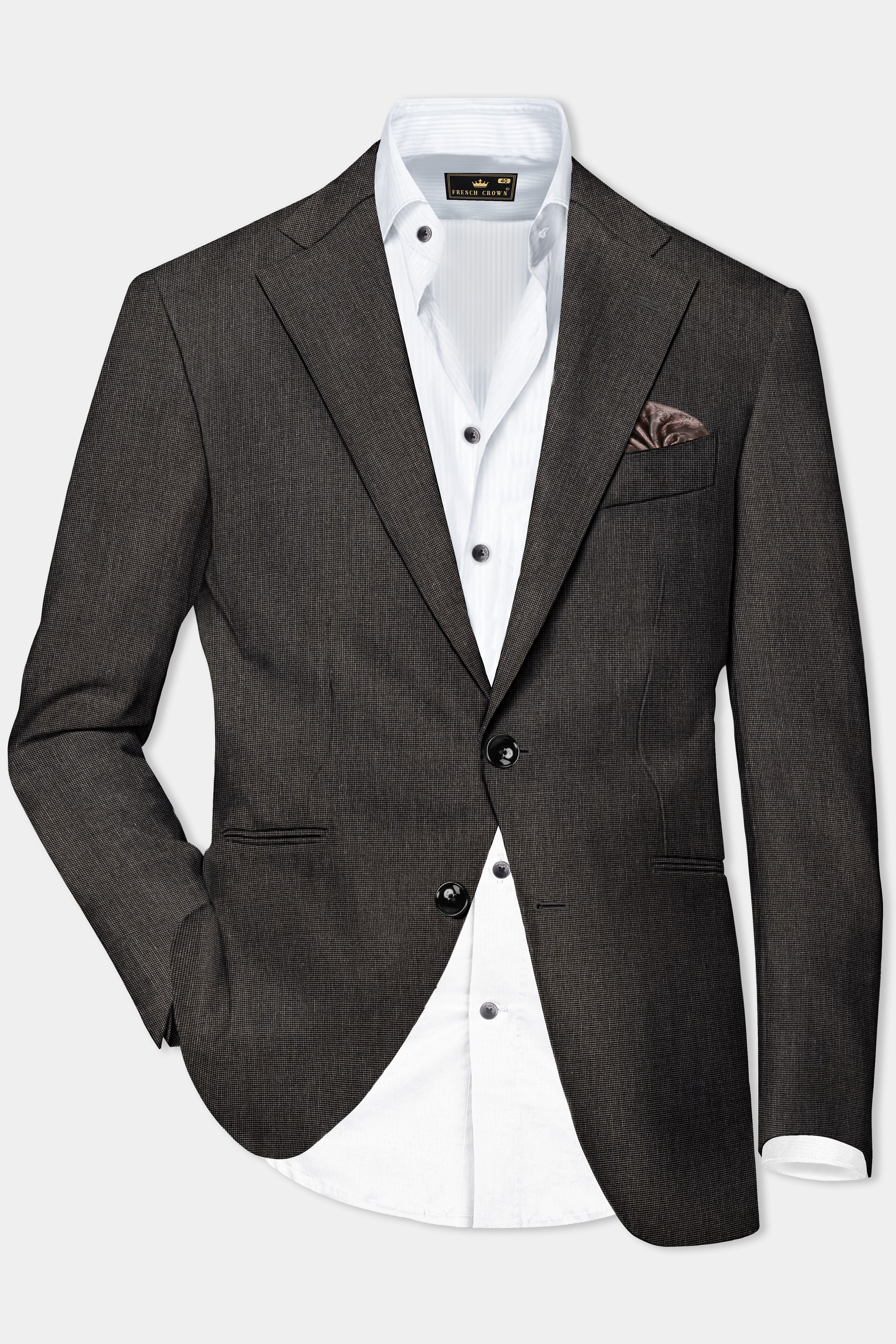 Granite Grid-Piano Gray houndstooth Textured Wool Rich Single Breasted Suit