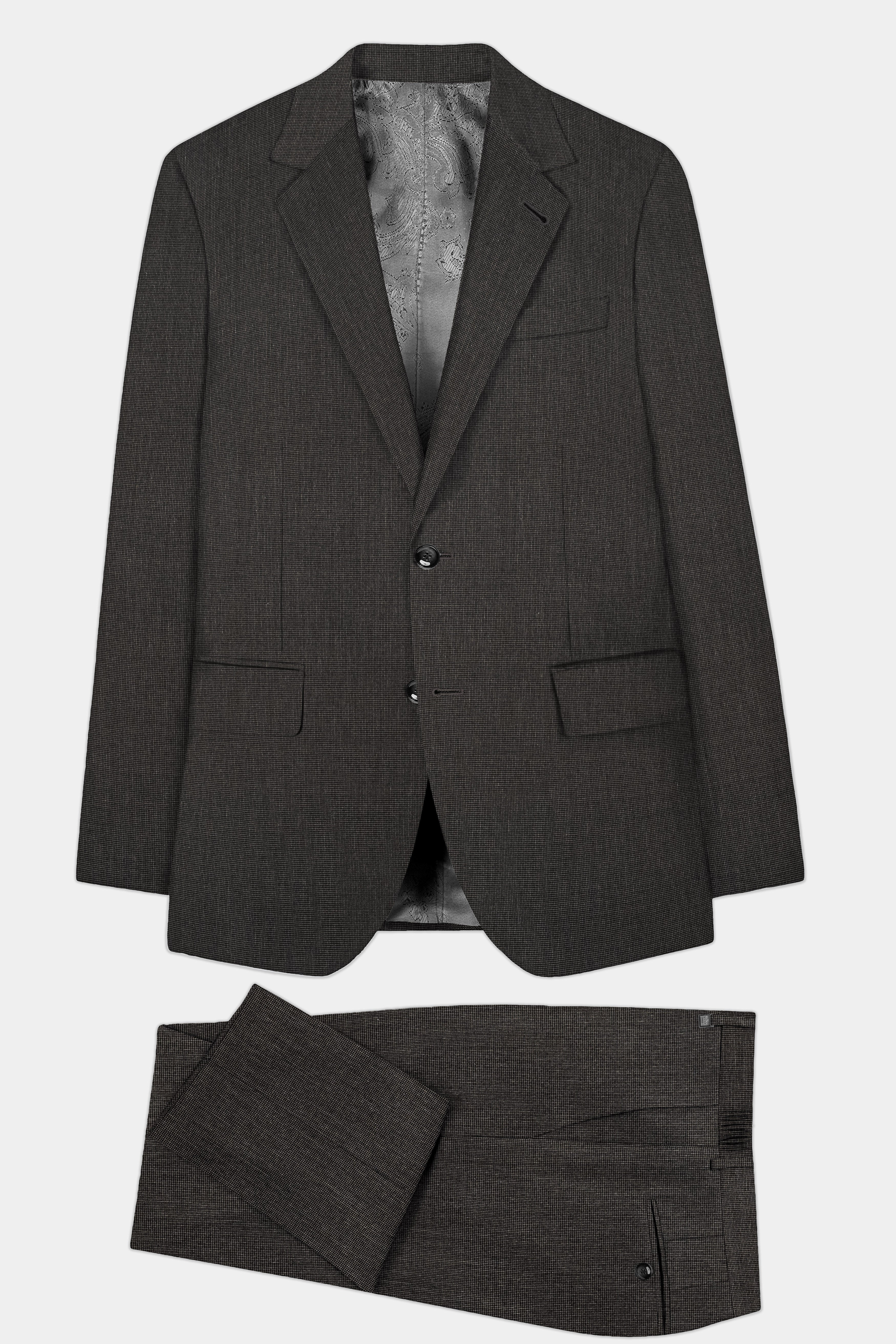 Granite Grid-Piano Gray houndstooth Textured Wool Rich Single Breasted Suit