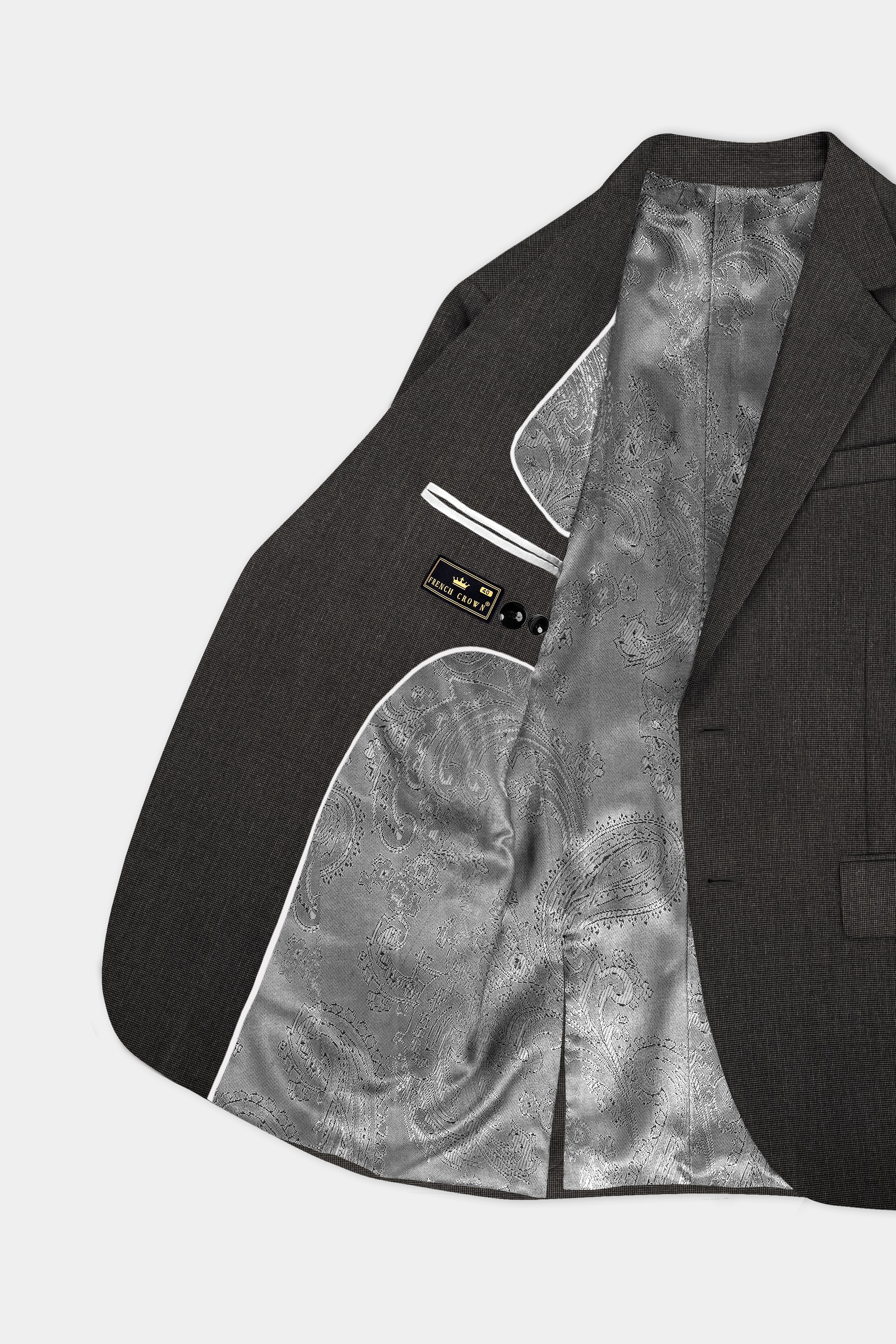 Granite Grid-Piano Gray houndstooth Textured Wool Rich Single Breasted Suit