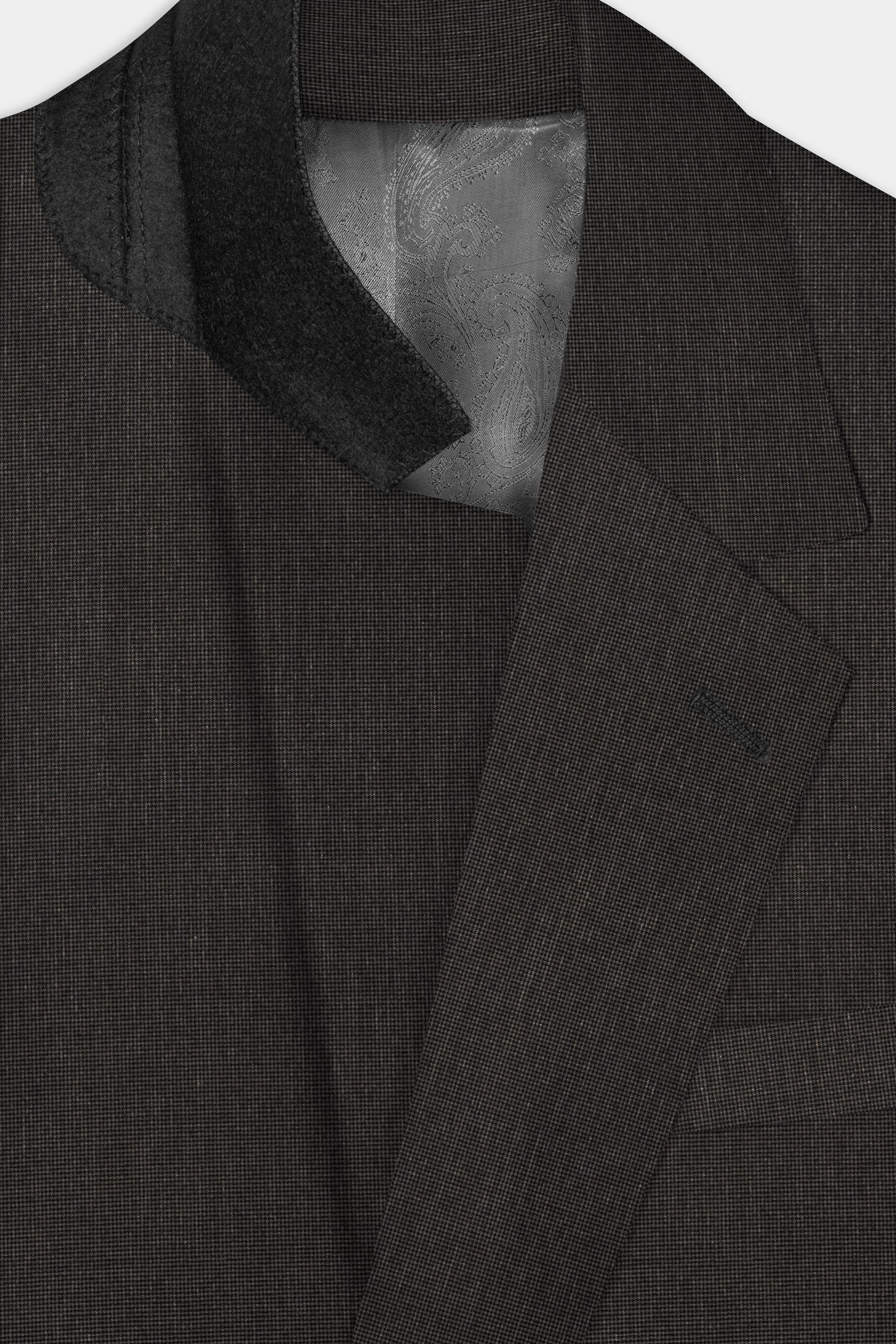 Granite Grid-Piano Gray houndstooth Textured Wool Rich Single Breasted Suit