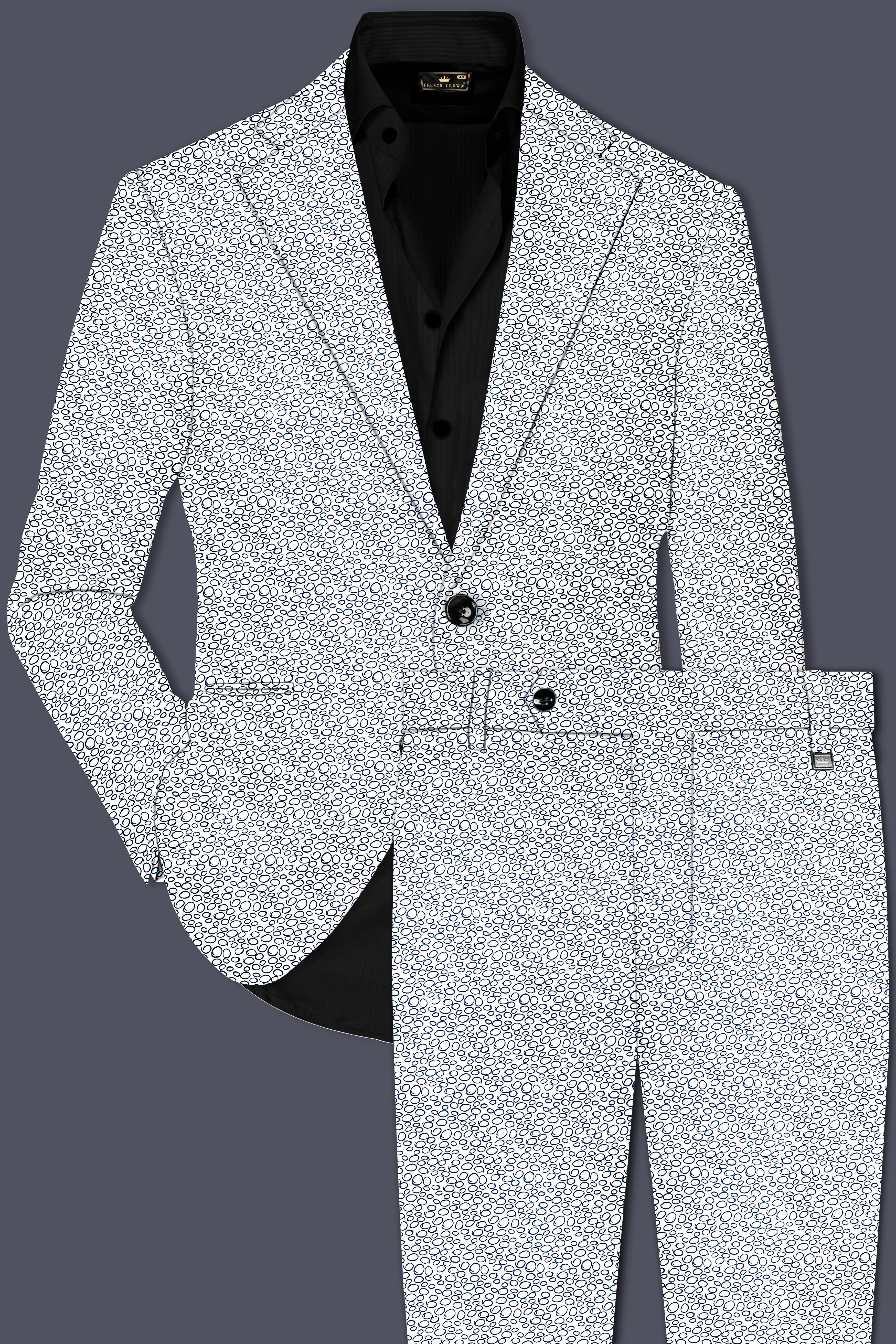 Azure Mist-Bright White And Stratos Blue Printed Cotton Single Breasted Suit