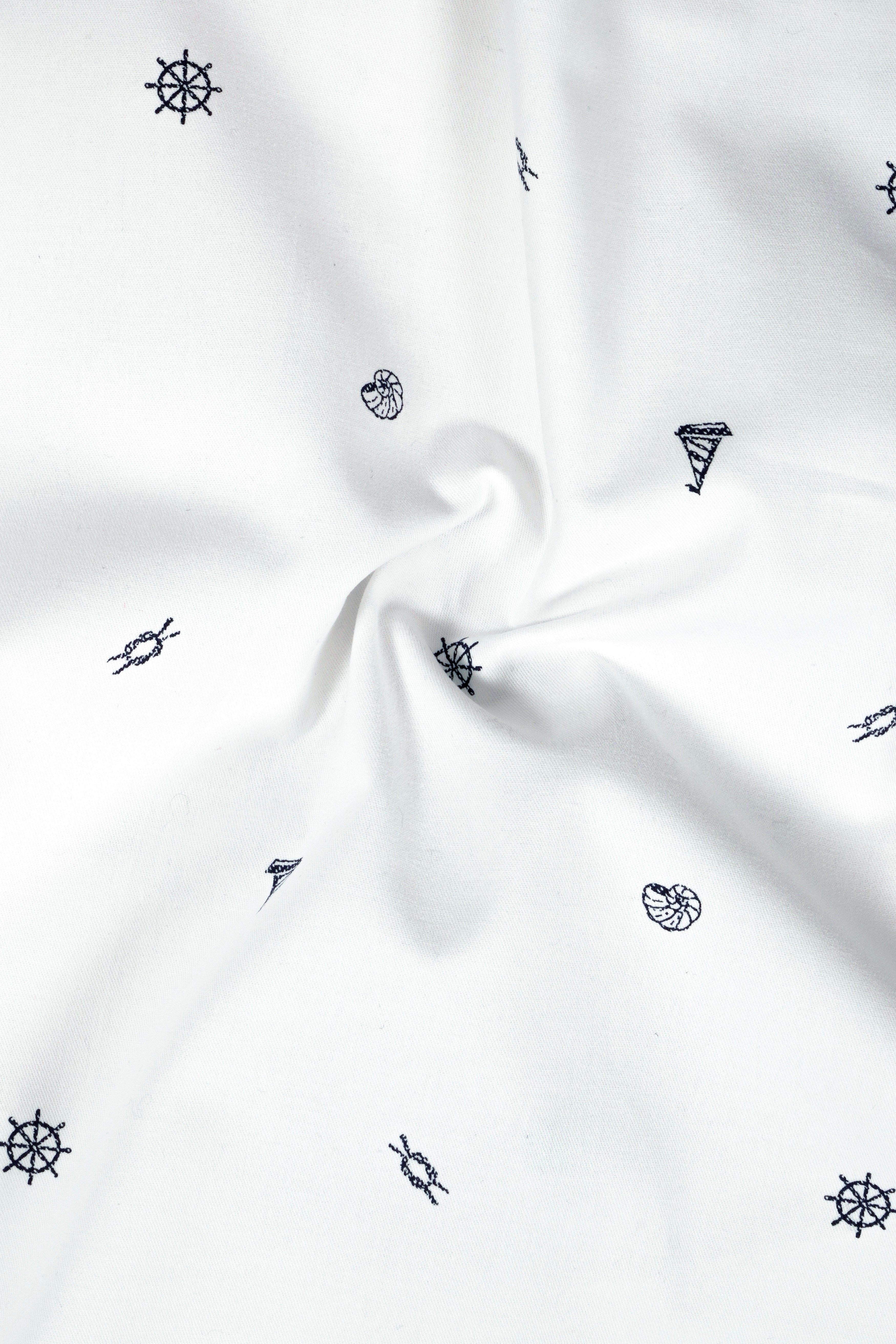 Nautical Tide-Bright White Nautical Printed Cotton Stretchable Waistband Pant