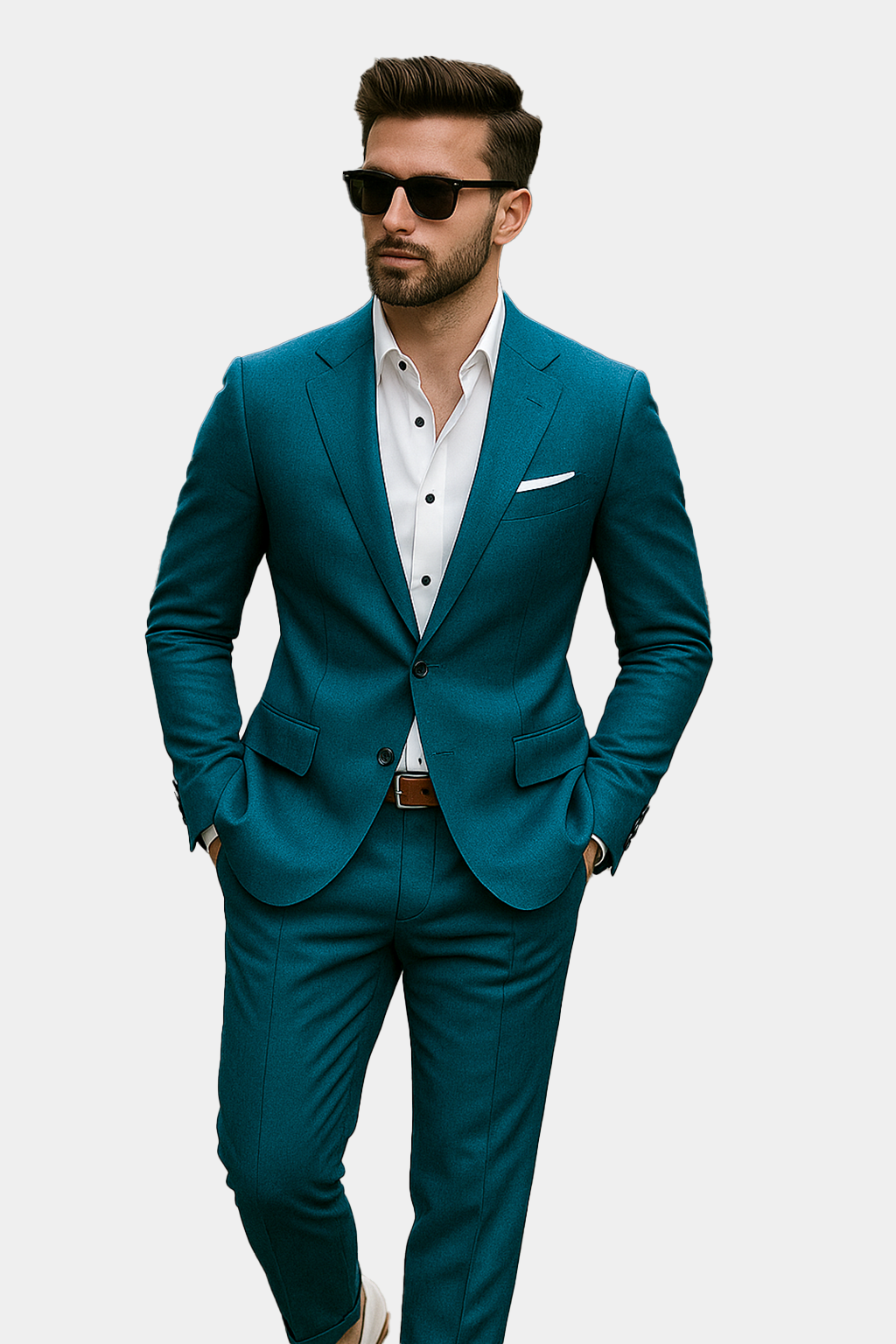 Sapphire-Peacock Blue Solid Wool Rich Single Breasted Slight Stretch Suit