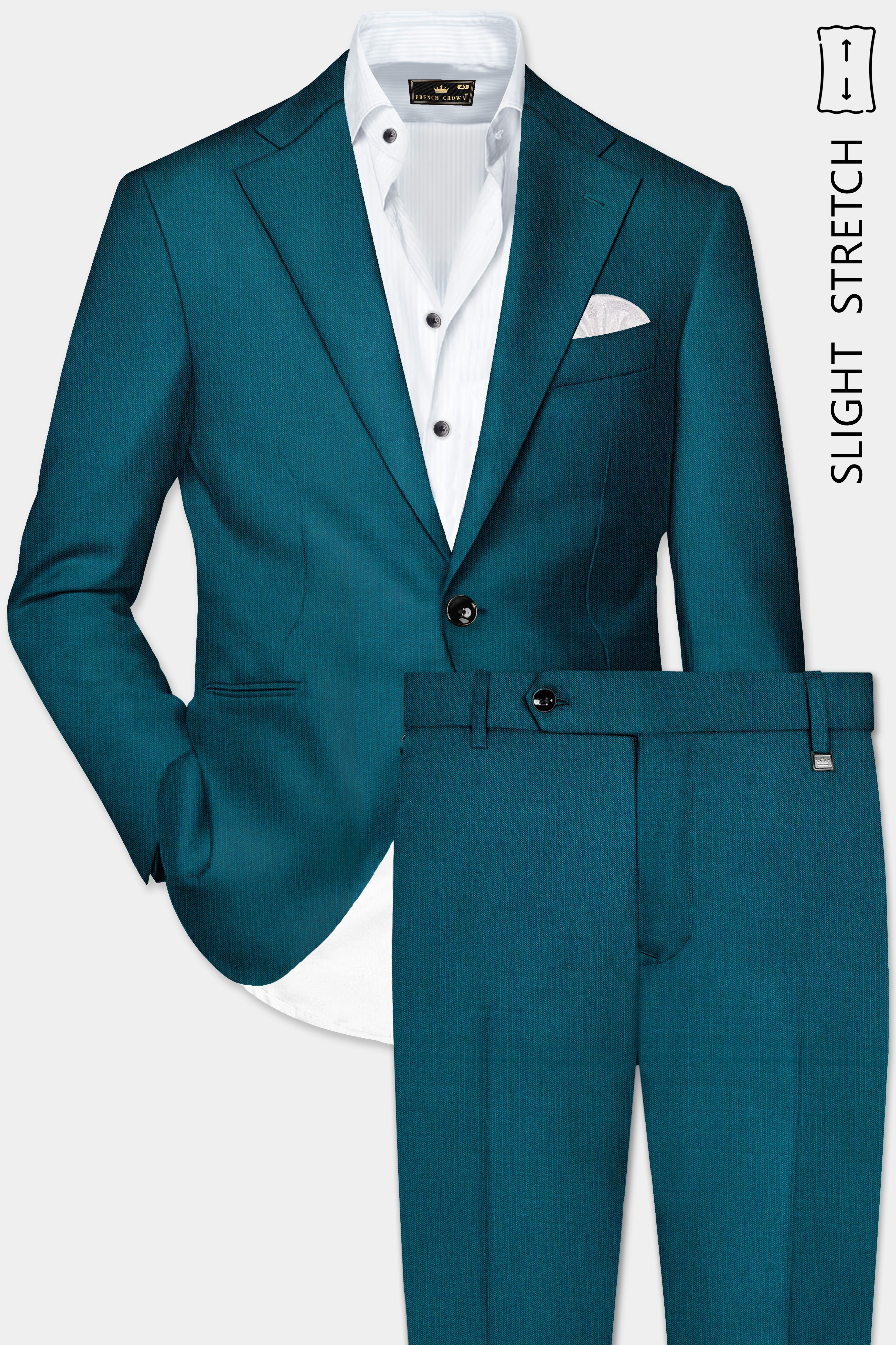Sapphire-Peacock Blue Solid Wool Rich Single Breasted Slight Stretch Suit