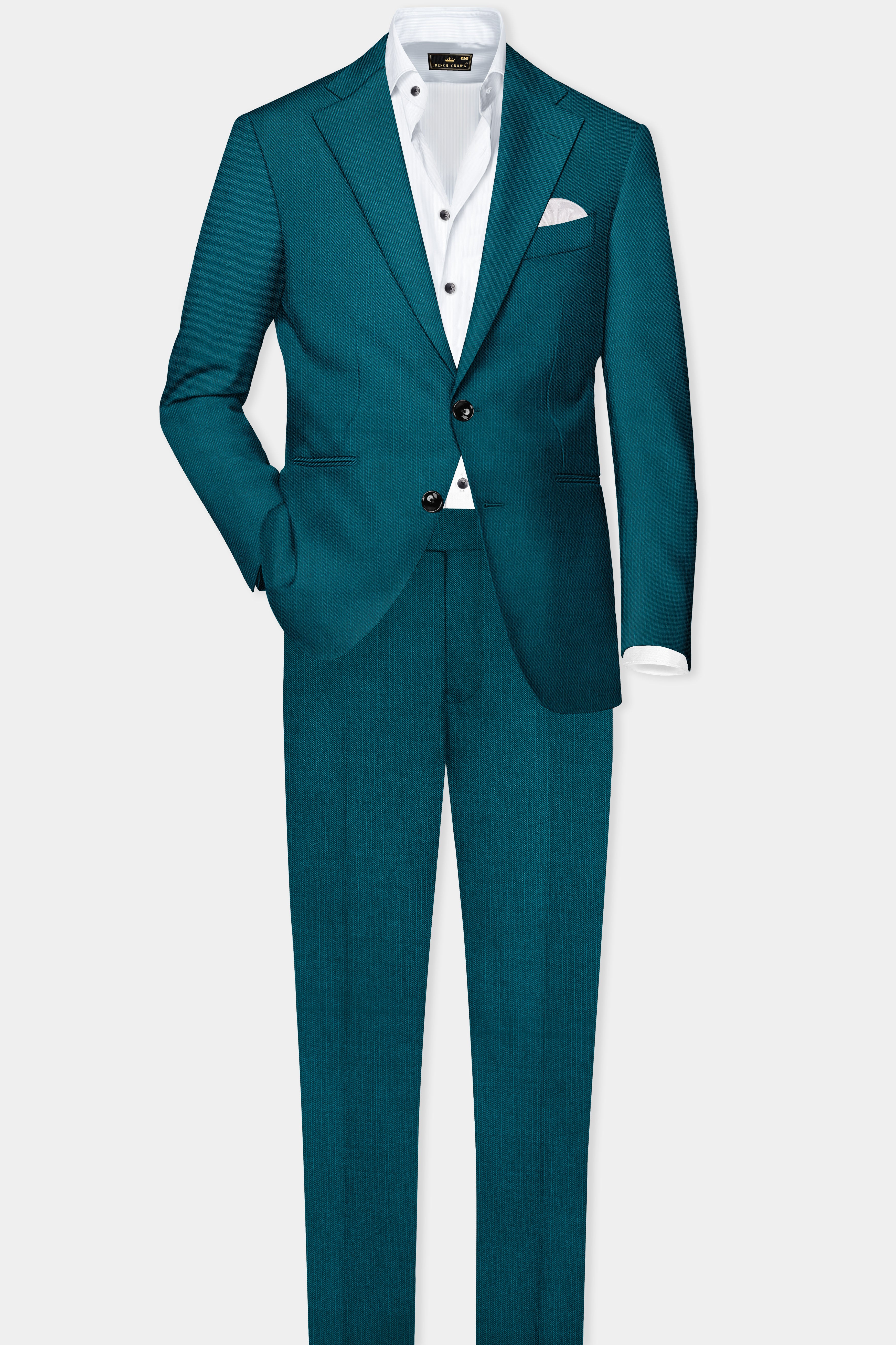 Sapphire-Peacock Blue Solid Wool Rich Single Breasted Slight Stretch Suit