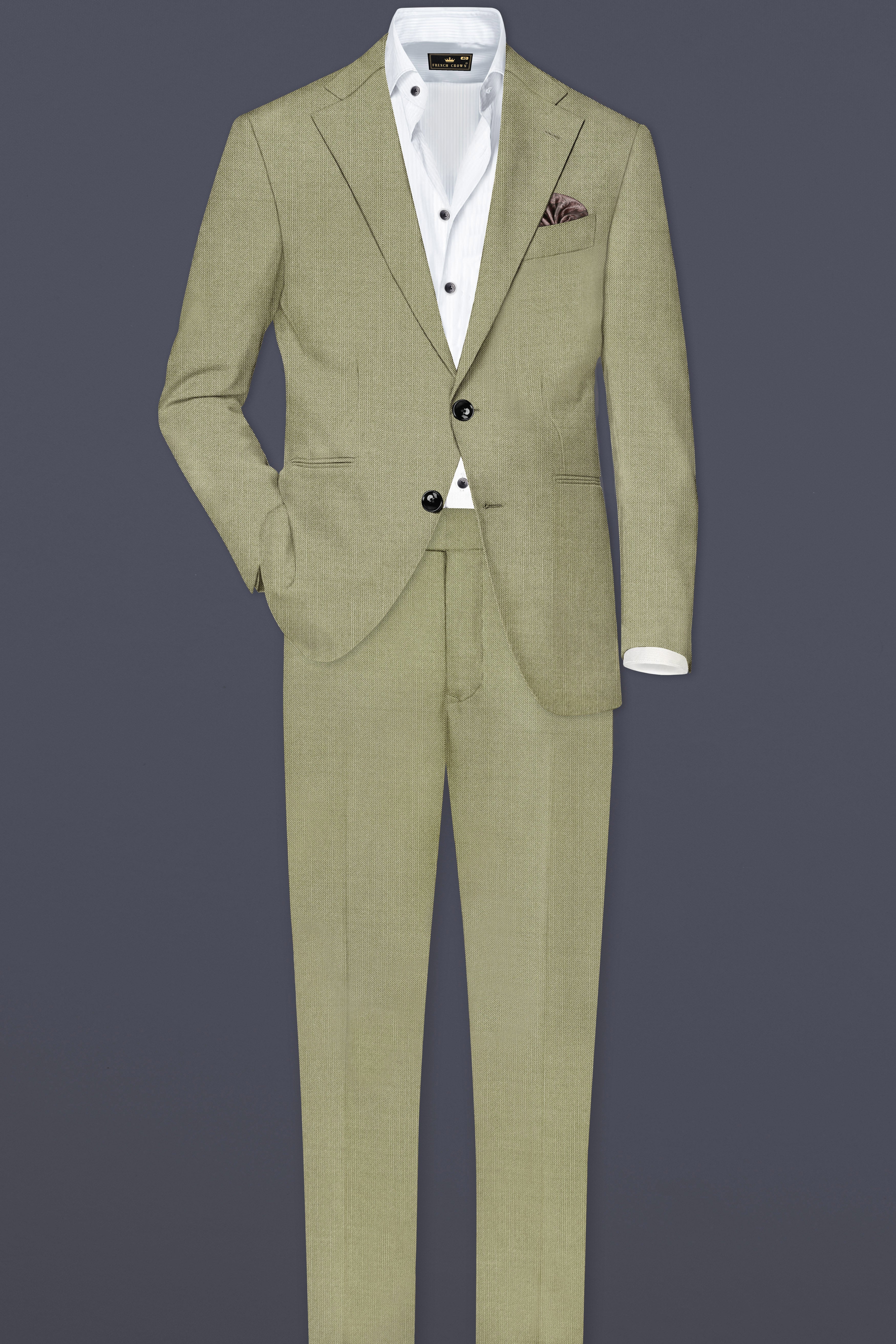 Citron-Lemon Grass Green Solid Wool Rich Single Breasted Slight Stretch Suit