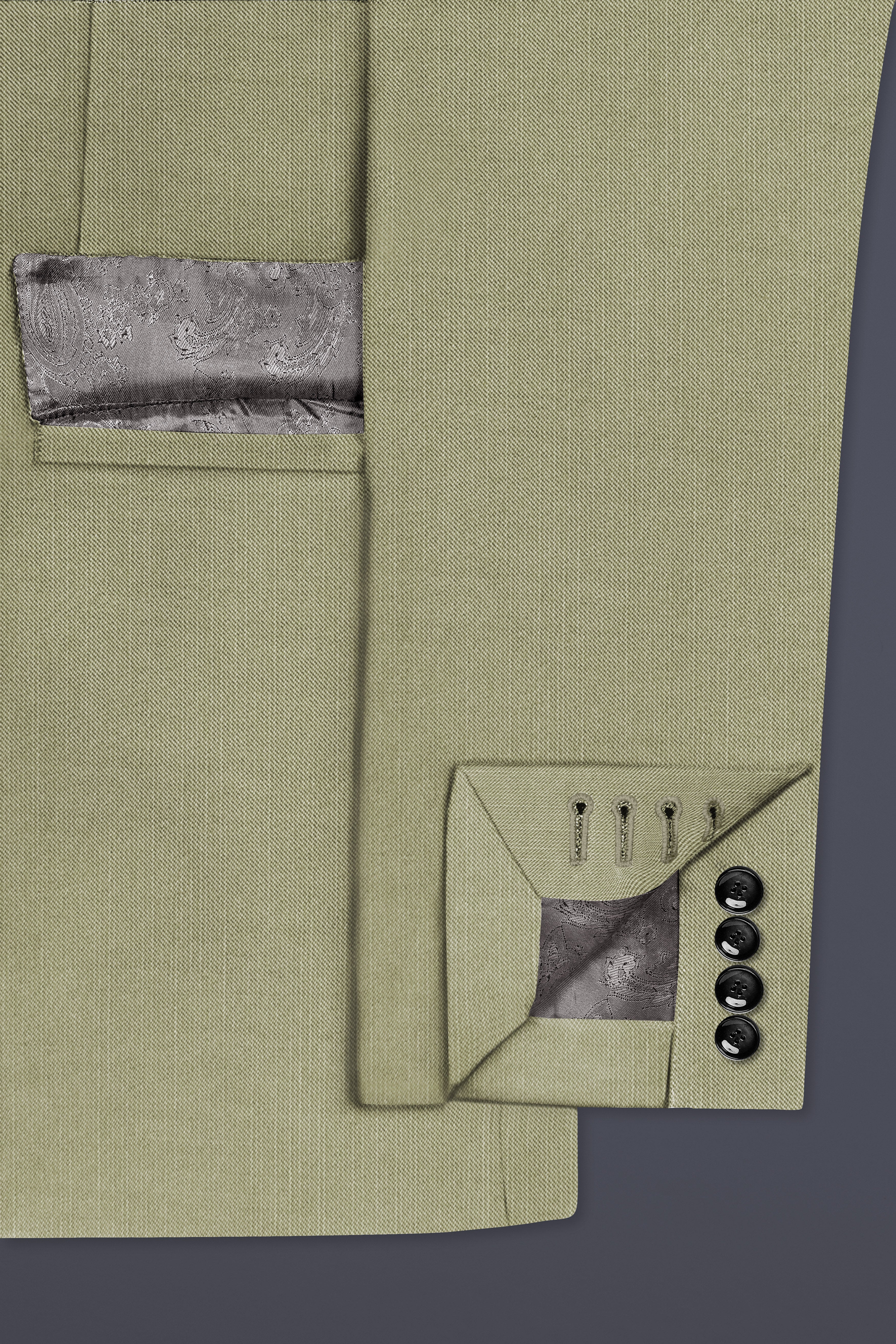 Citron-Lemon Grass Green Solid Wool Rich Single Breasted Slight Stretch Suit