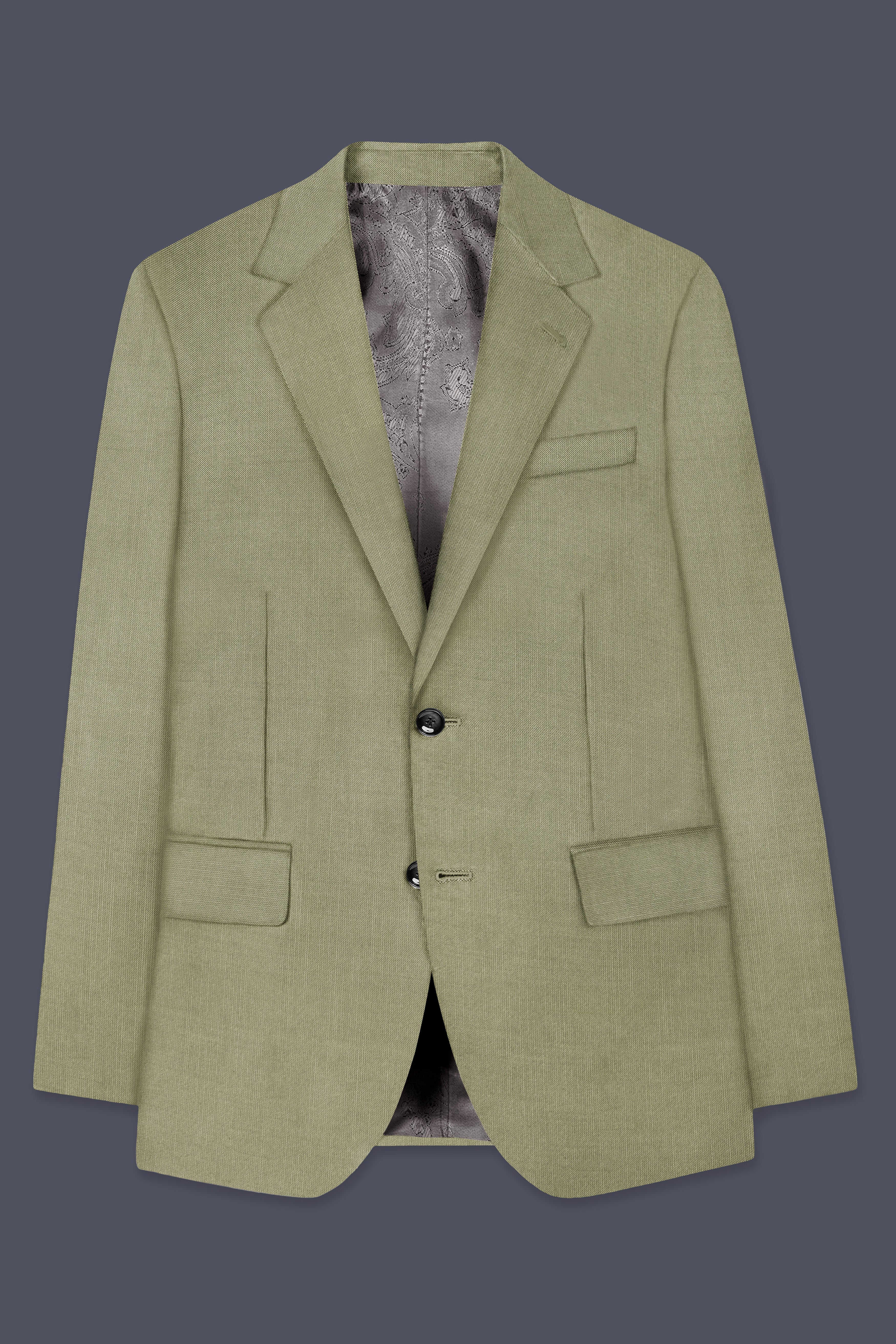 Citron-Lemon Grass Green Solid Wool Rich Single Breasted Slight Stretch Suit