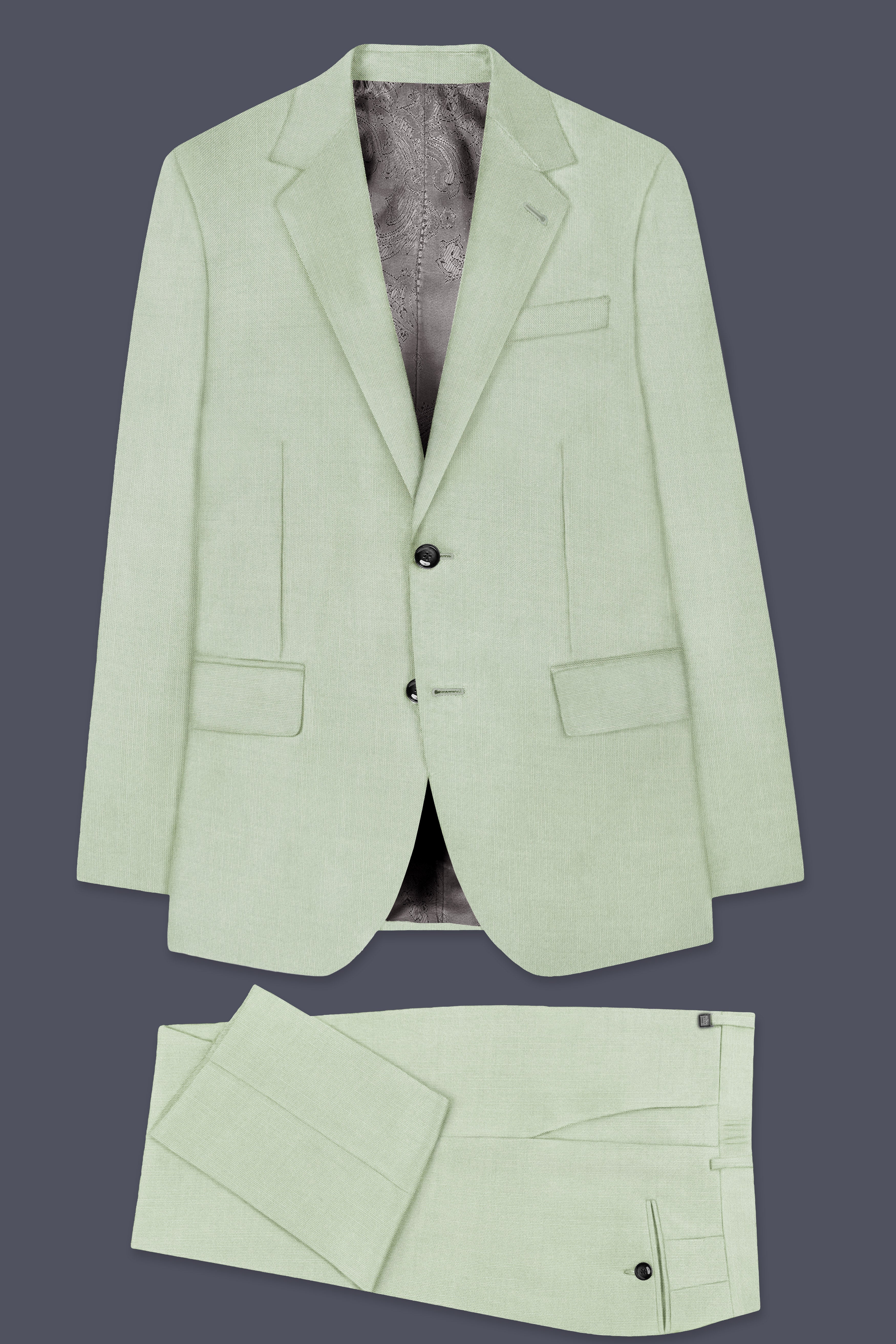 Lichen-Norway Green Solid Wool Rich Single Breasted Slight Stretch Suit