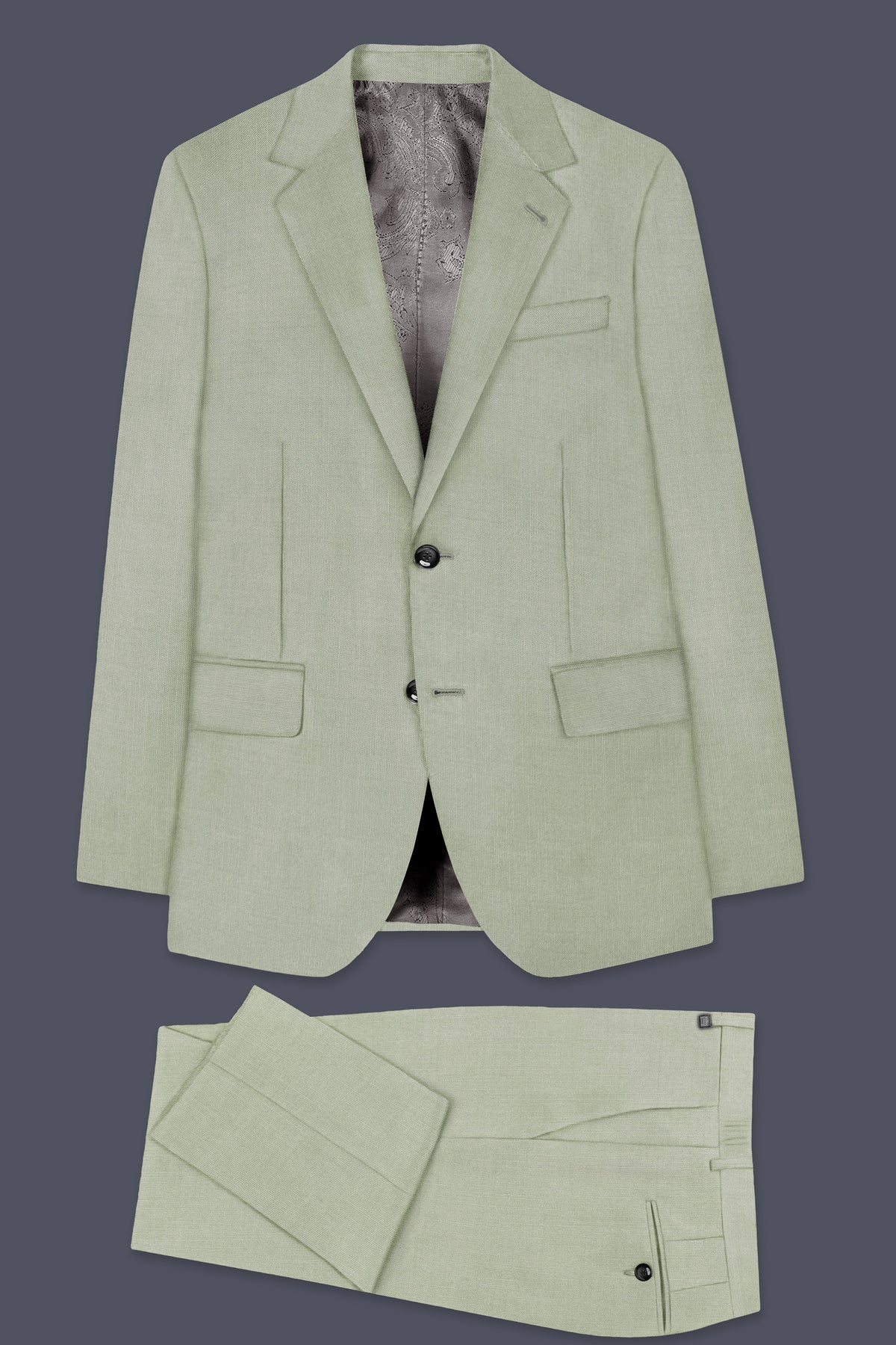 Lichen-Norway Green Solid Wool Rich Single Breasted Slight Stretch Suit