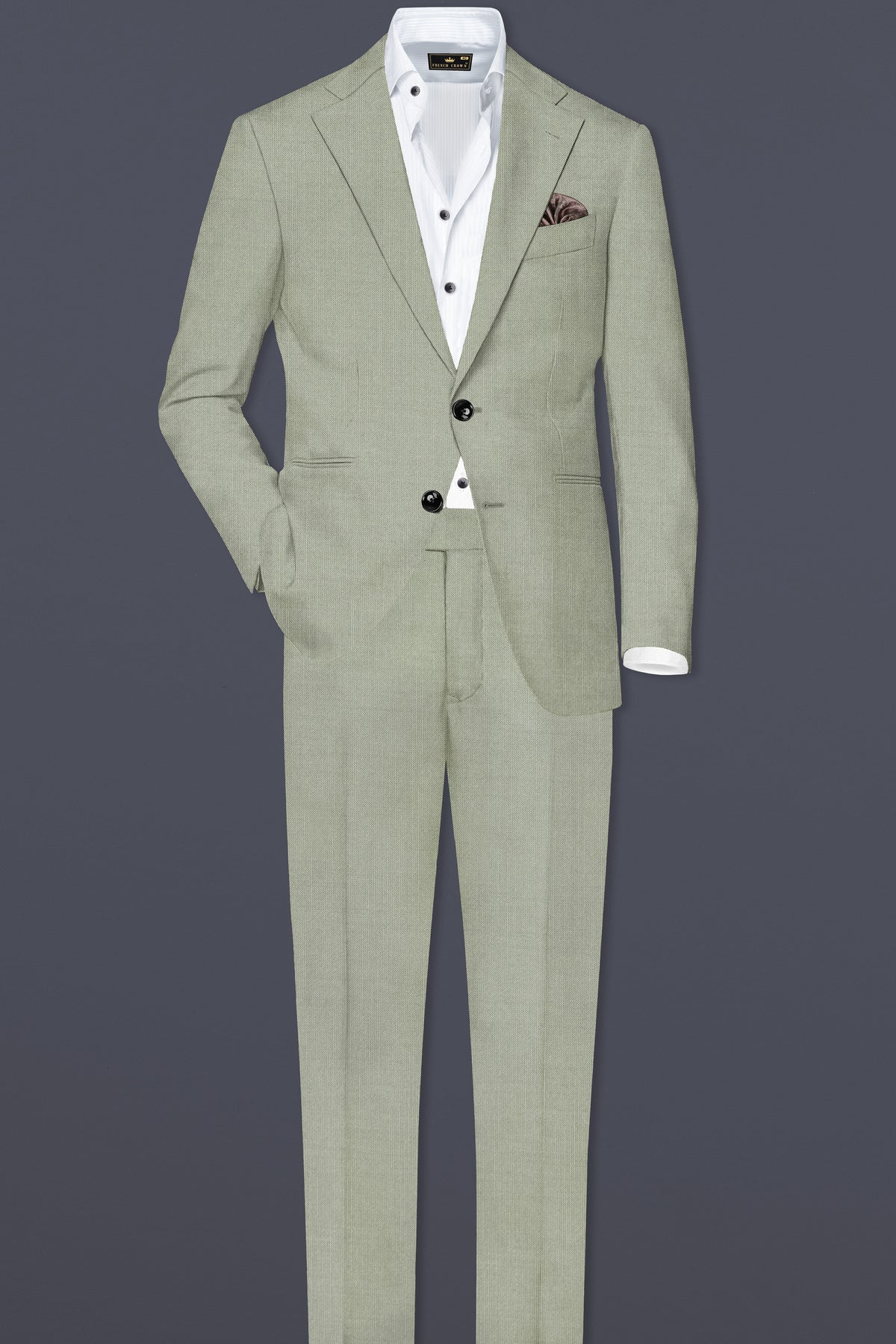 Lichen-Norway Green Solid Wool Rich Single Breasted Slight Stretch Suit