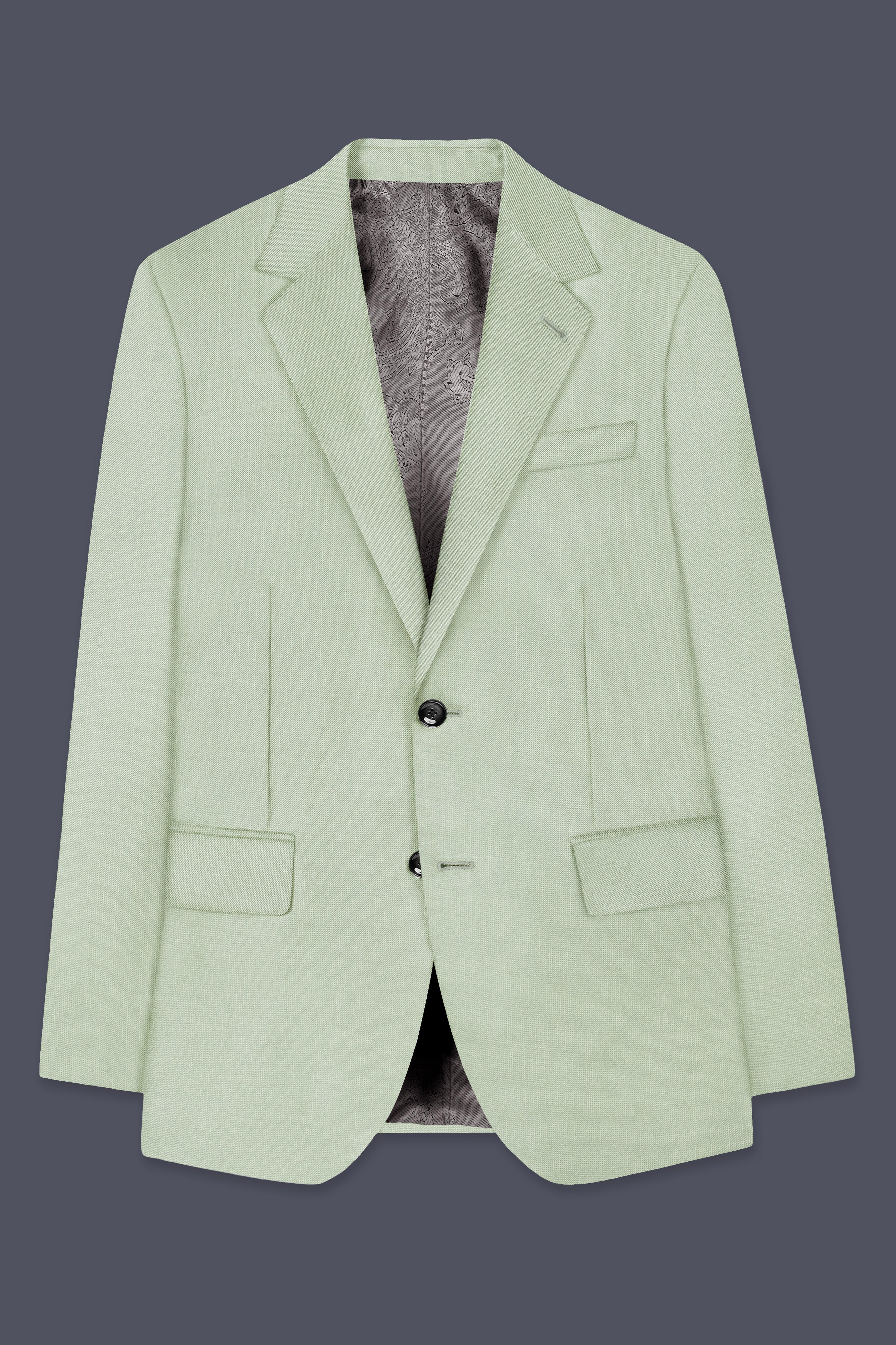 Lichen-Norway Green Solid Wool Rich Single Breasted Slight Stretch Suit
