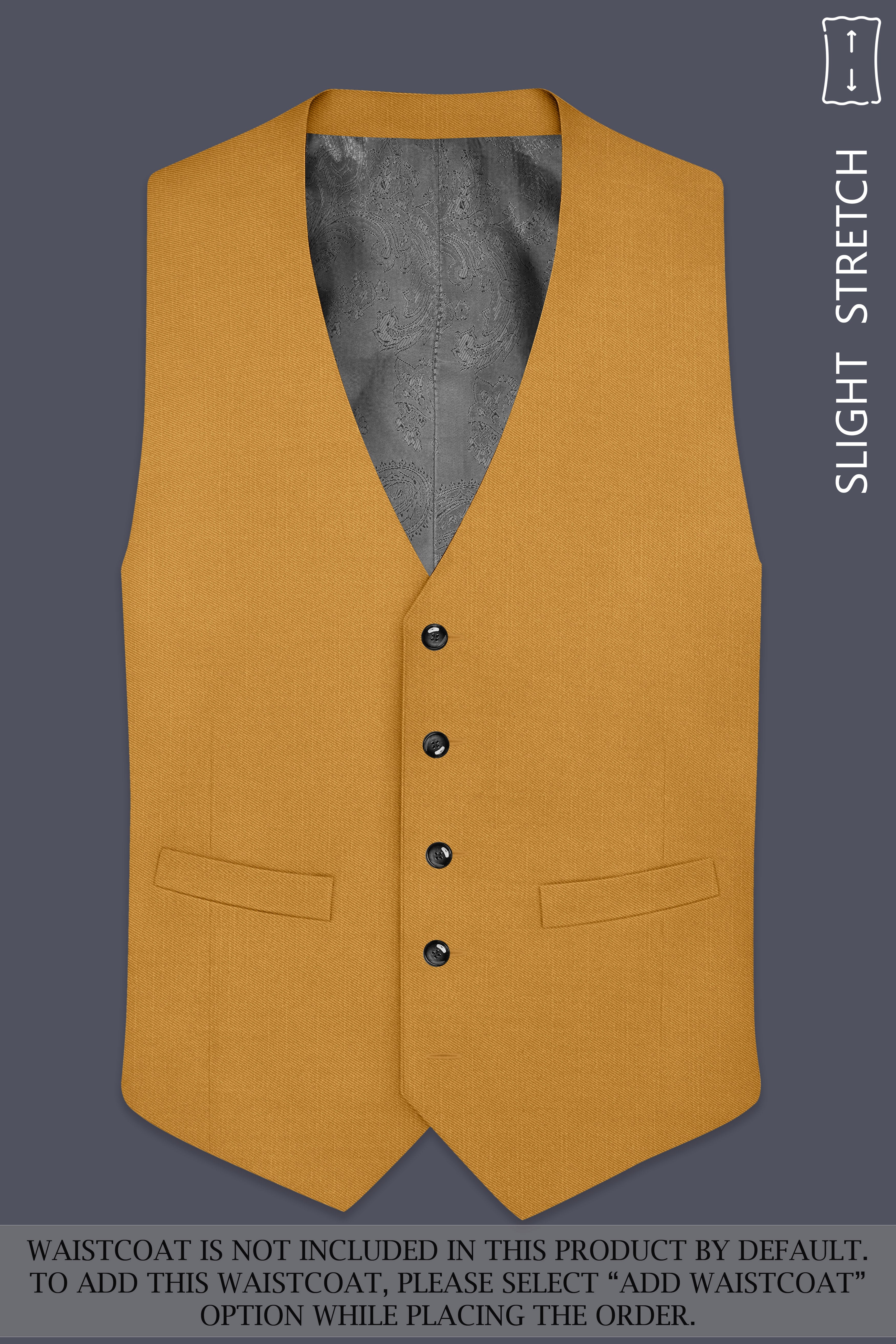Saffron-Harvest Yellow Solid Wool Rich Single Breasted Slight Stretch Suit