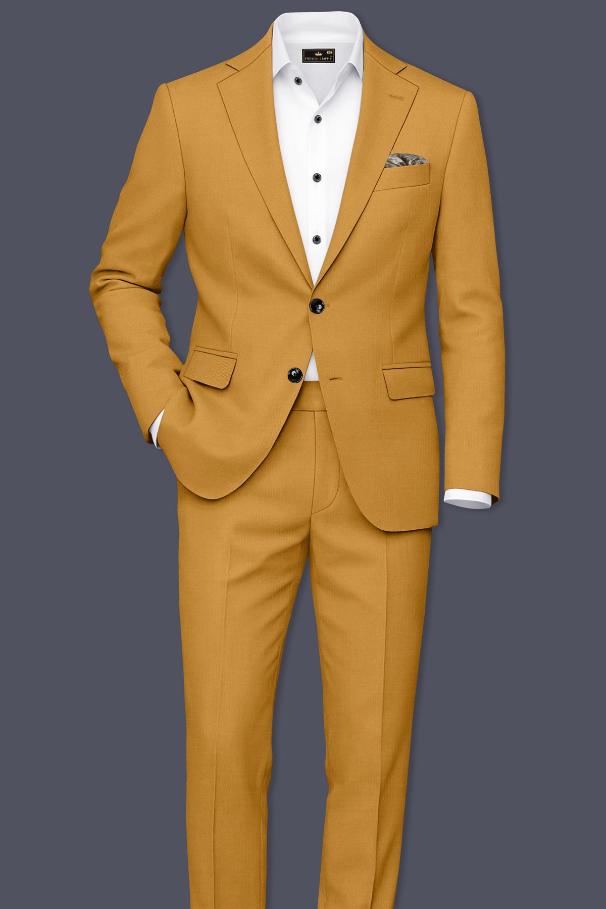 Saffron-Harvest Yellow Solid Wool Rich Single Breasted Slight Stretch Blazer