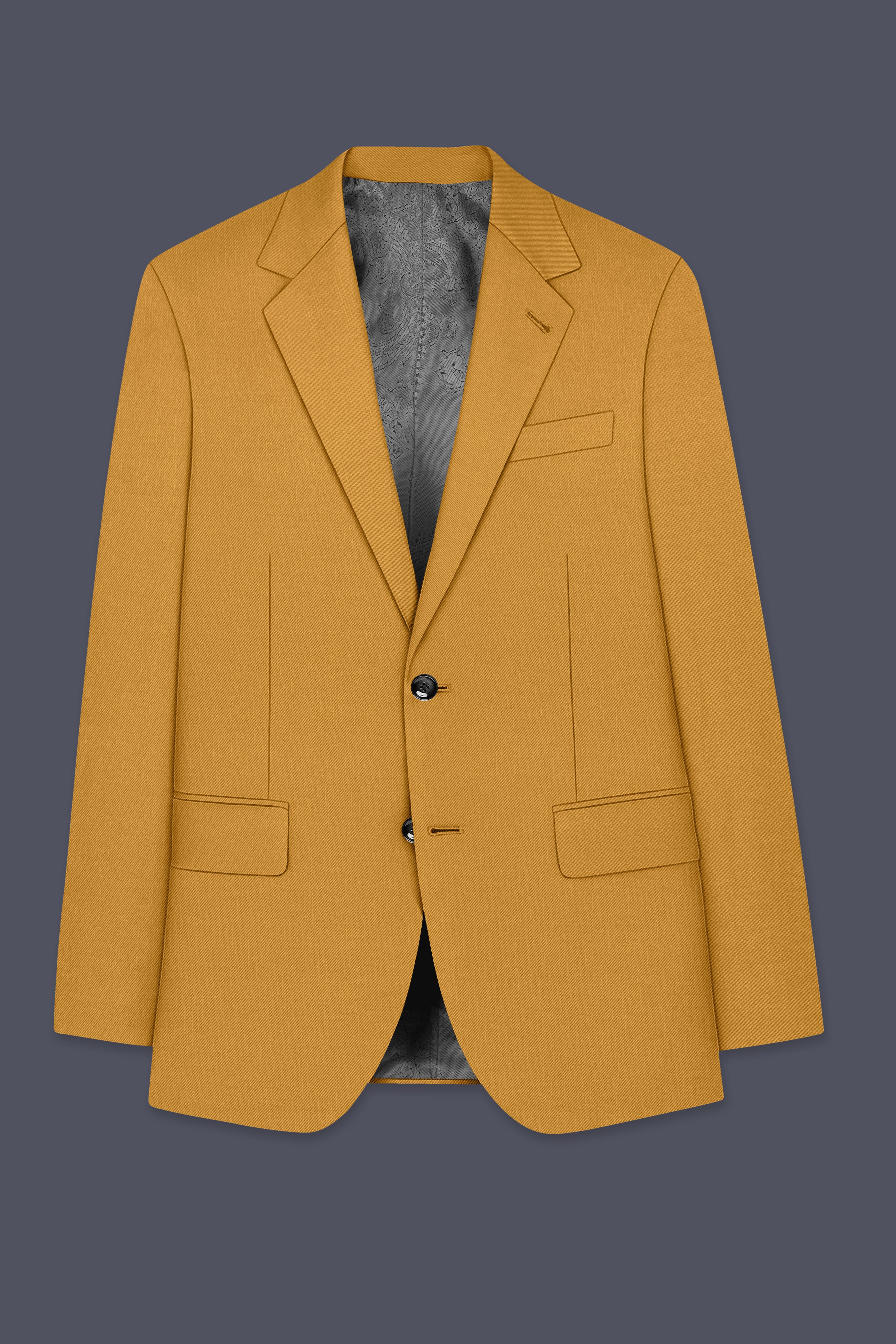 Saffron-Harvest Yellow Solid Wool Rich Single Breasted Slight Stretch Suit