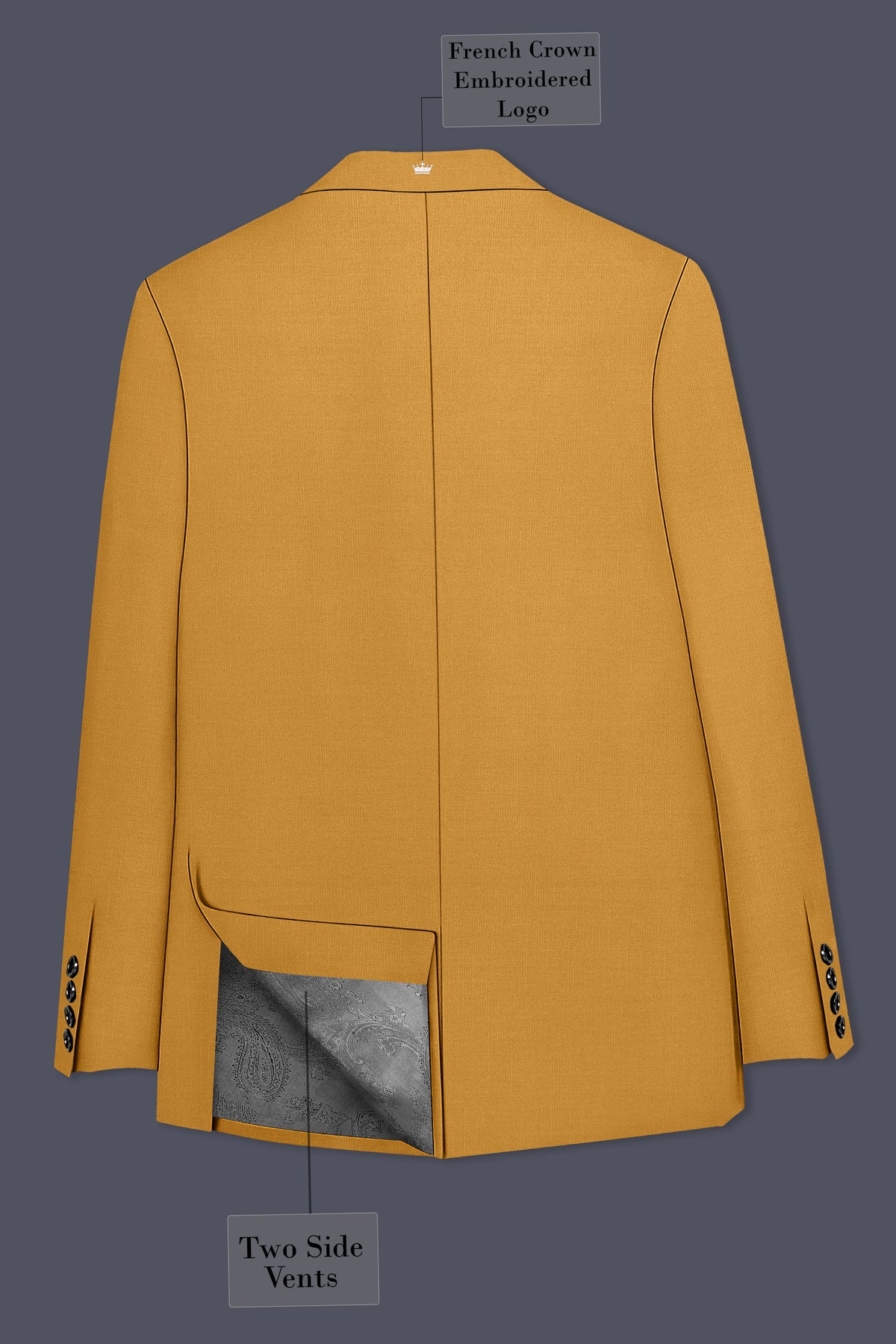 Saffron-Harvest Yellow Solid Wool Rich Single Breasted Slight Stretch Blazer