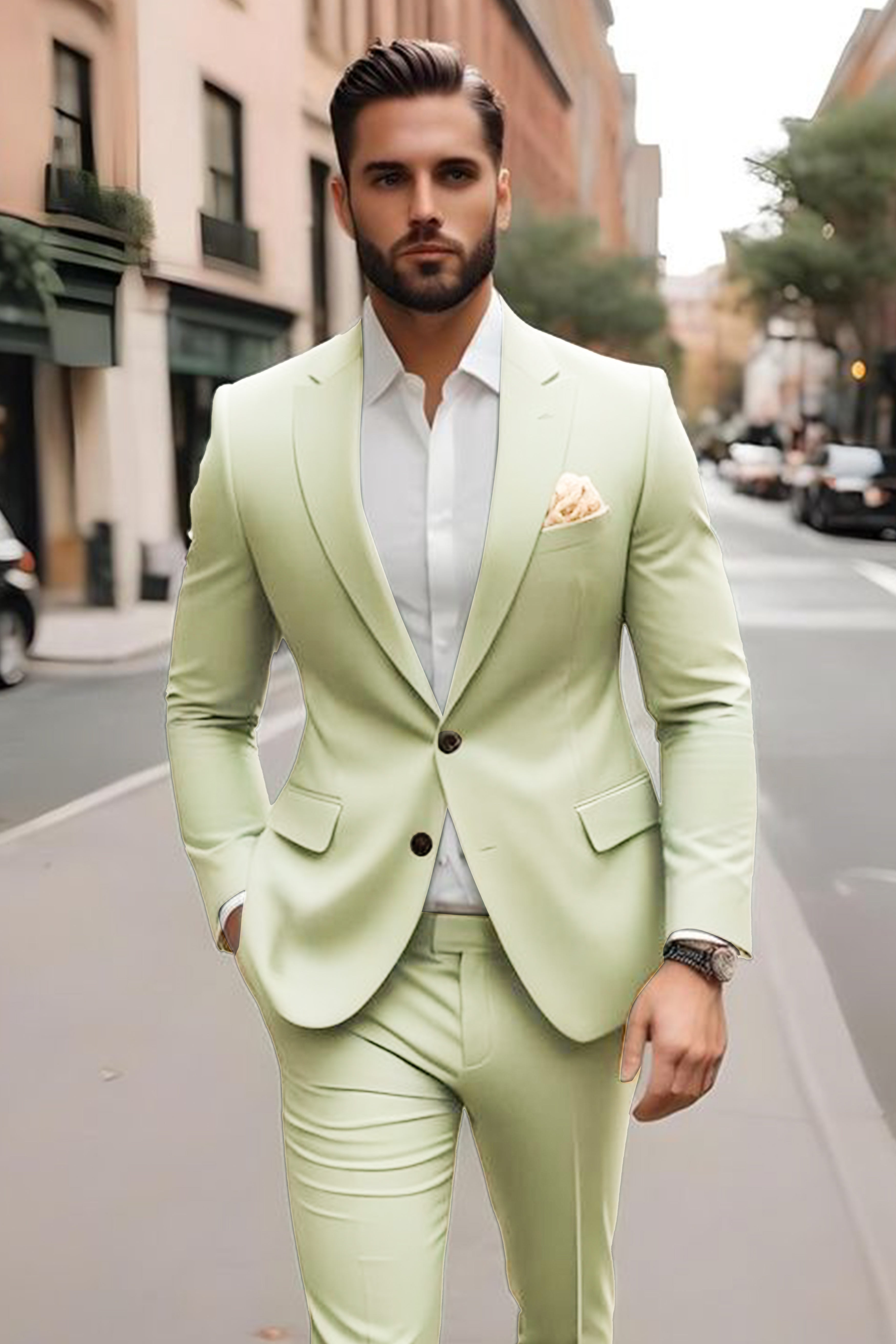 Marsh-Swamp Green Solid Wool Rich Single Breasted Stretchable Traveler Suit