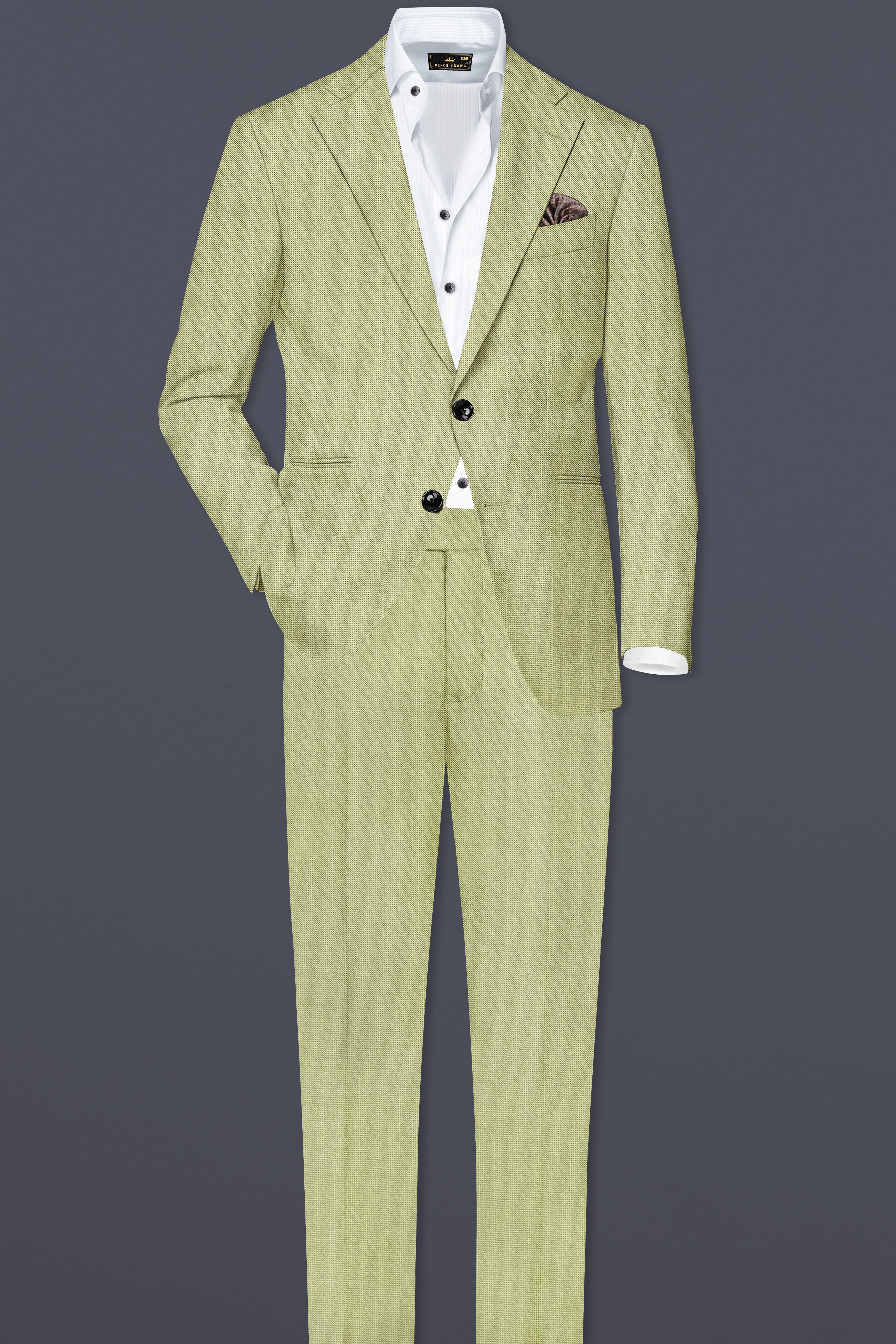 Marsh-Swamp Green Solid Wool Rich Single Breasted Stretchable Traveler Suit