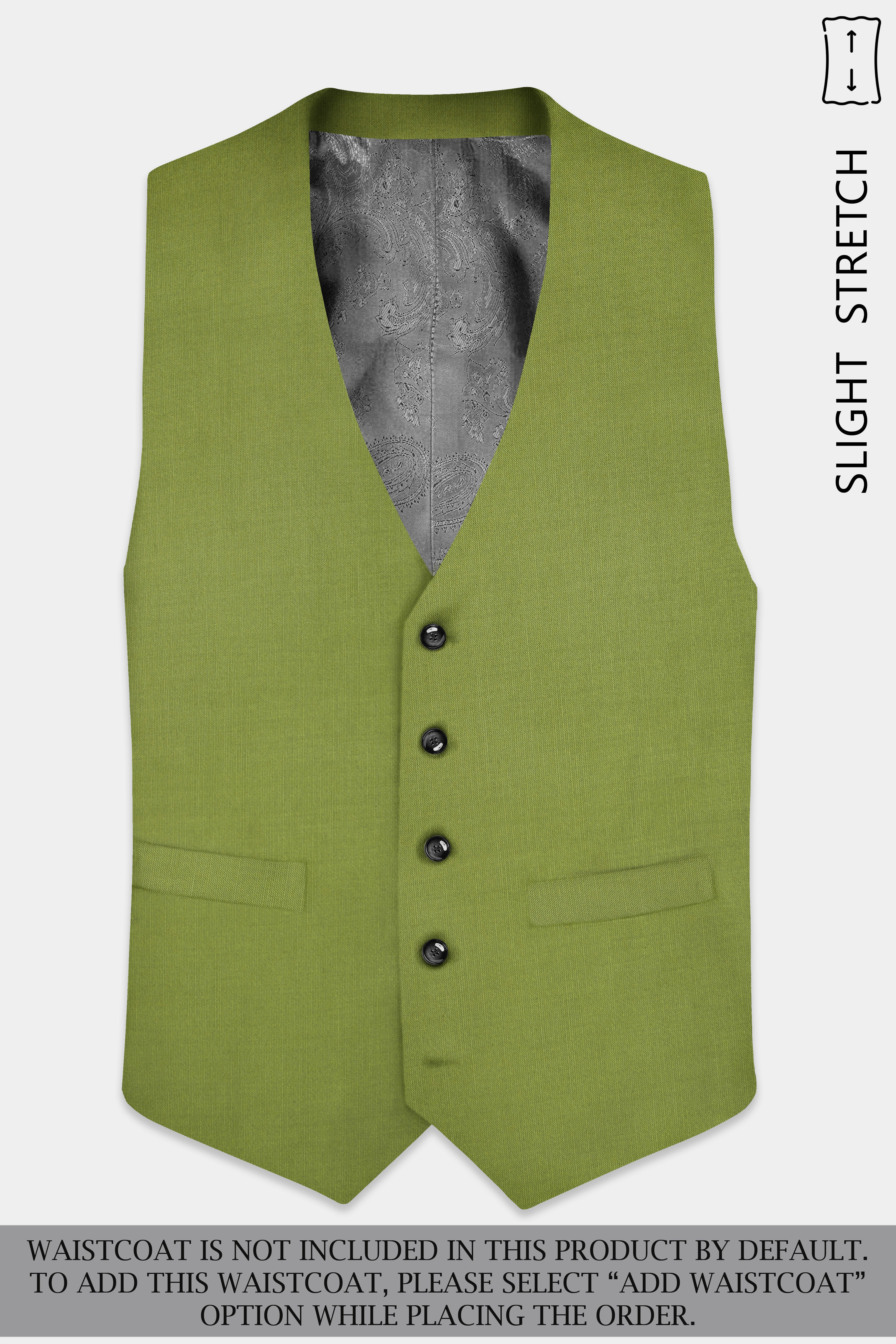 Pistachio-Wasabi Green Solid Wool Rich Single Breasted Slight Stretch Suit