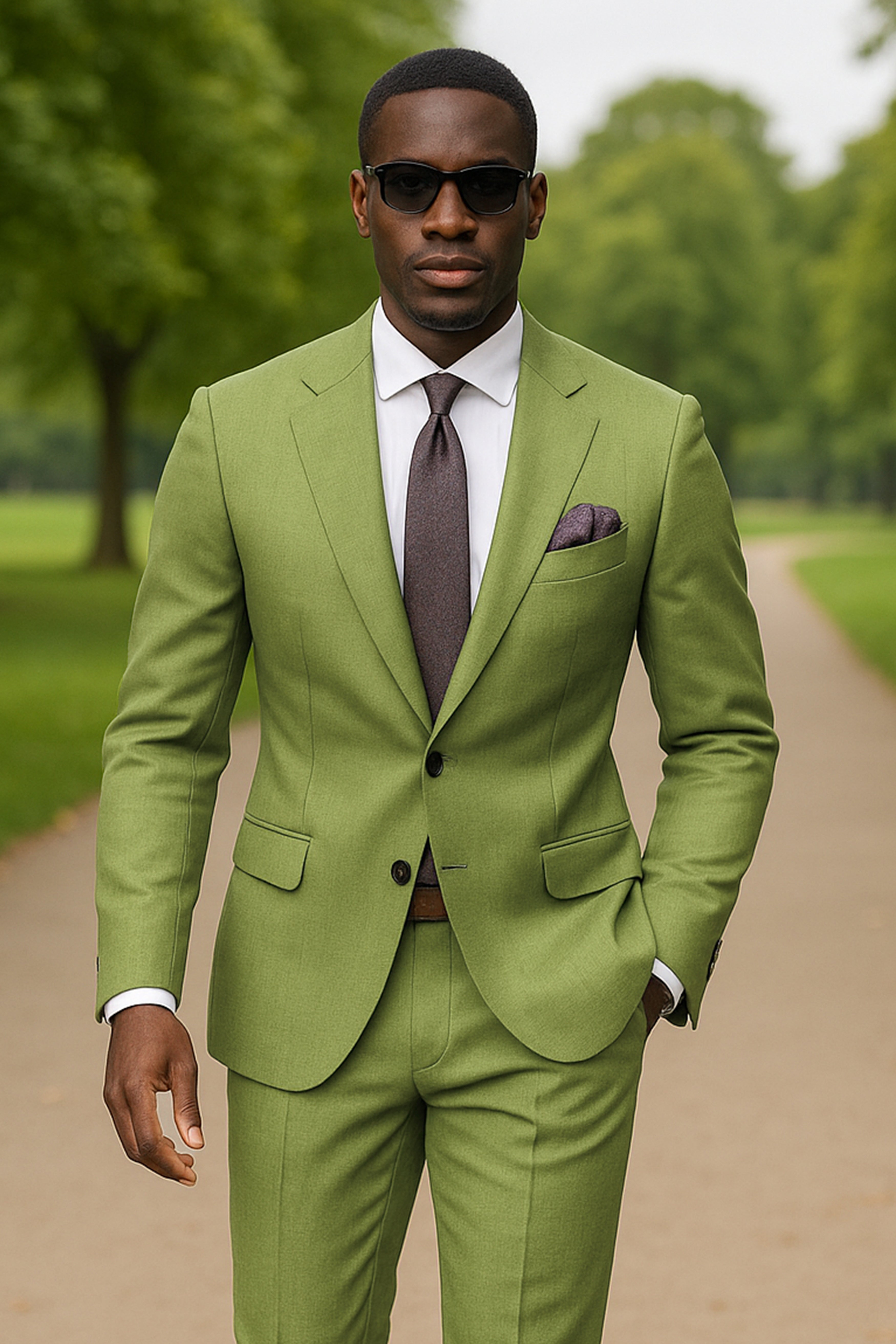 Pistachio-Wasabi Green Solid Wool Rich Single Breasted Slight Stretch Suit