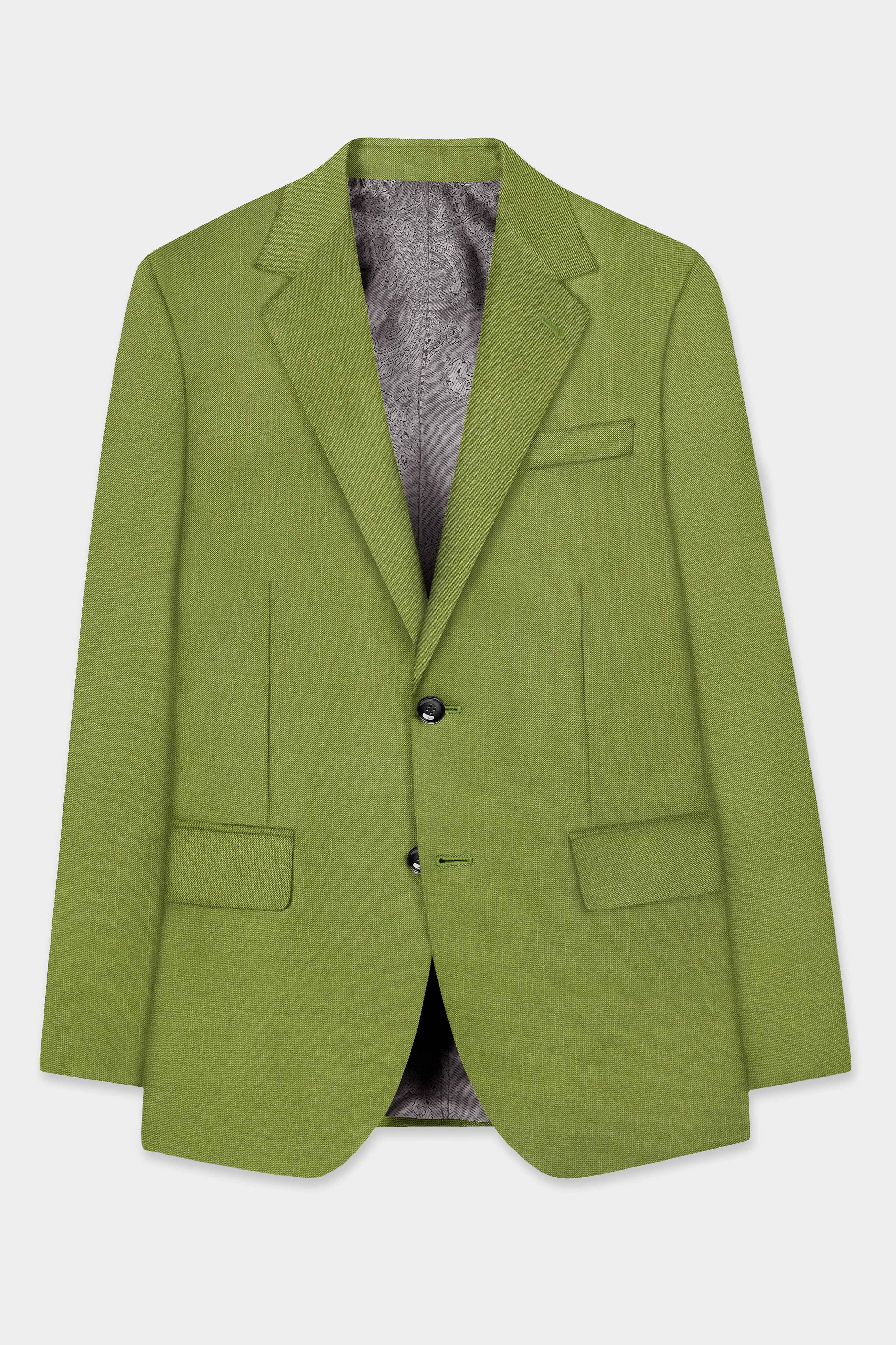 Pistachio-Wasabi Green Solid Wool Rich Single Breasted Slight Stretch Suit