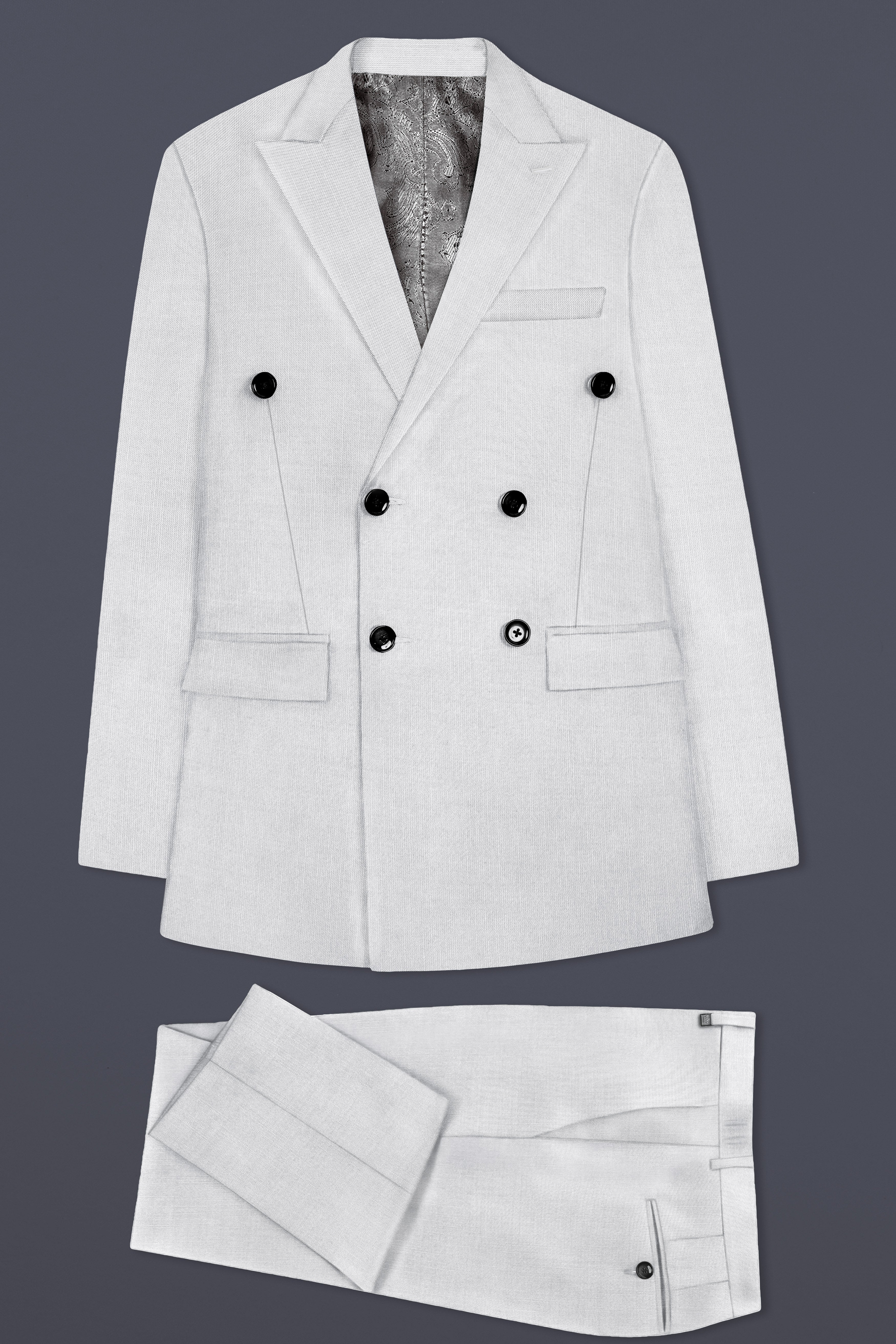 Granite-Alto Gray Solid Wool Rich Double Breasted Slight Stretch Suit